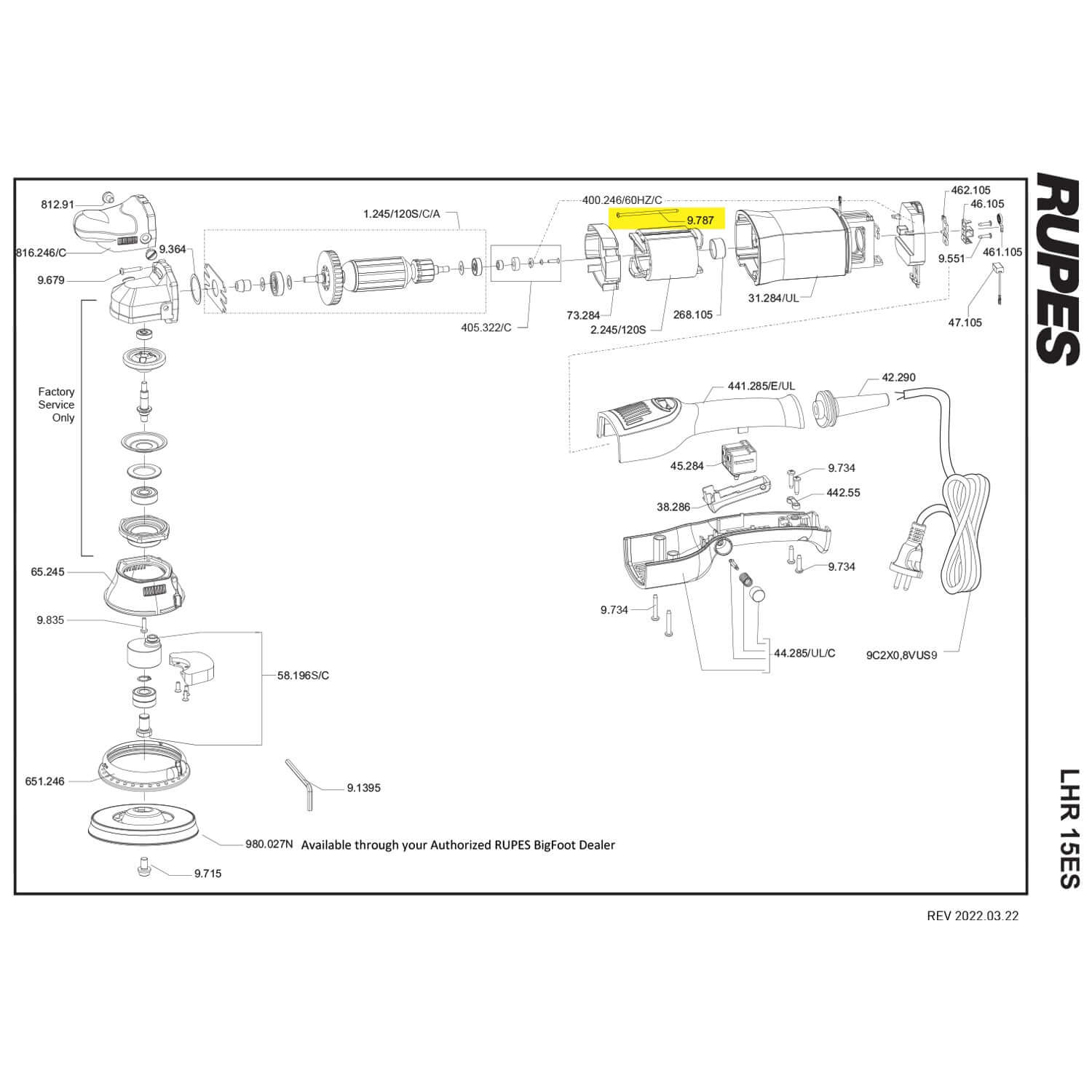 long black screw for rupes polisher lhr15es parts guide