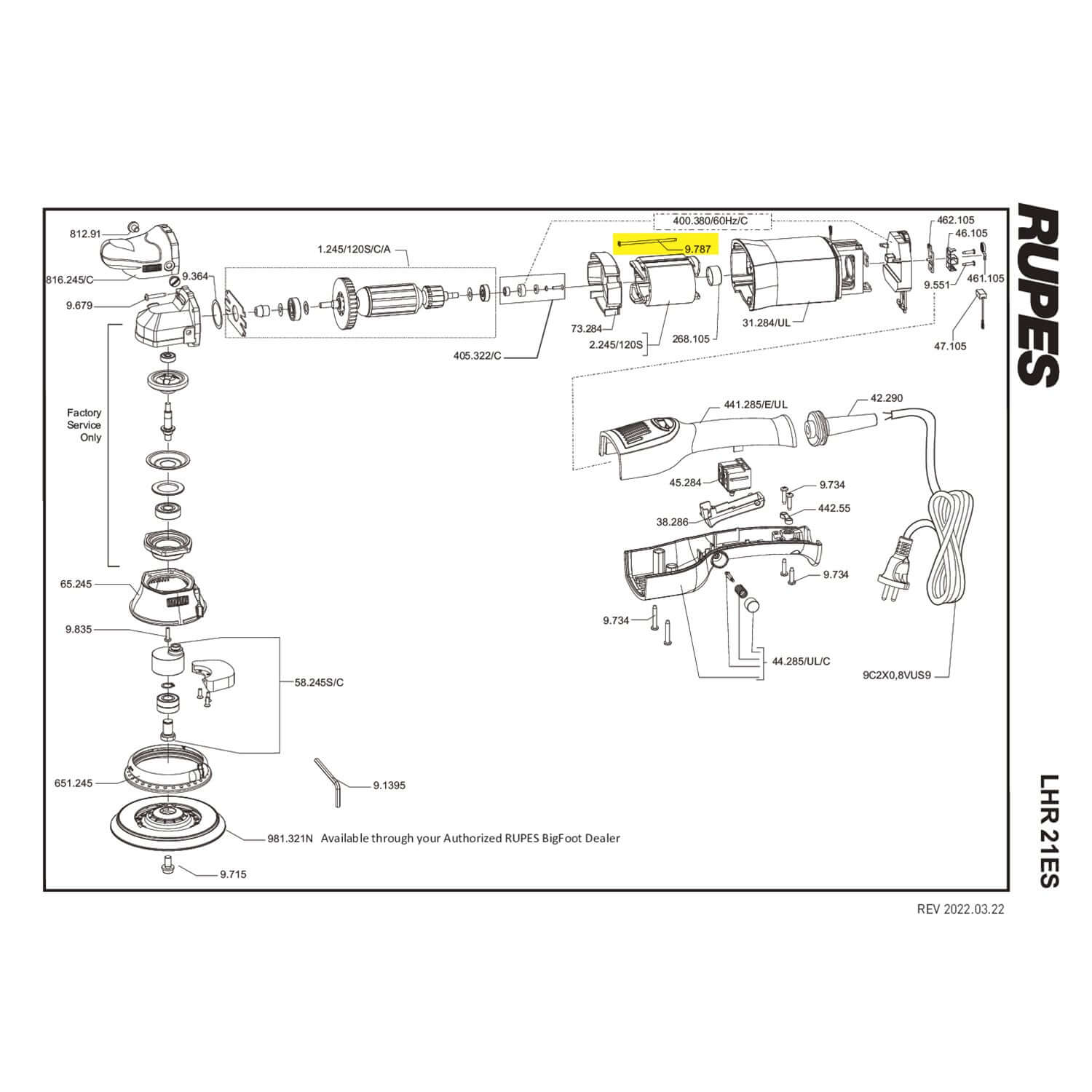 long black screw for rupes polisher lhr21ES parts guide