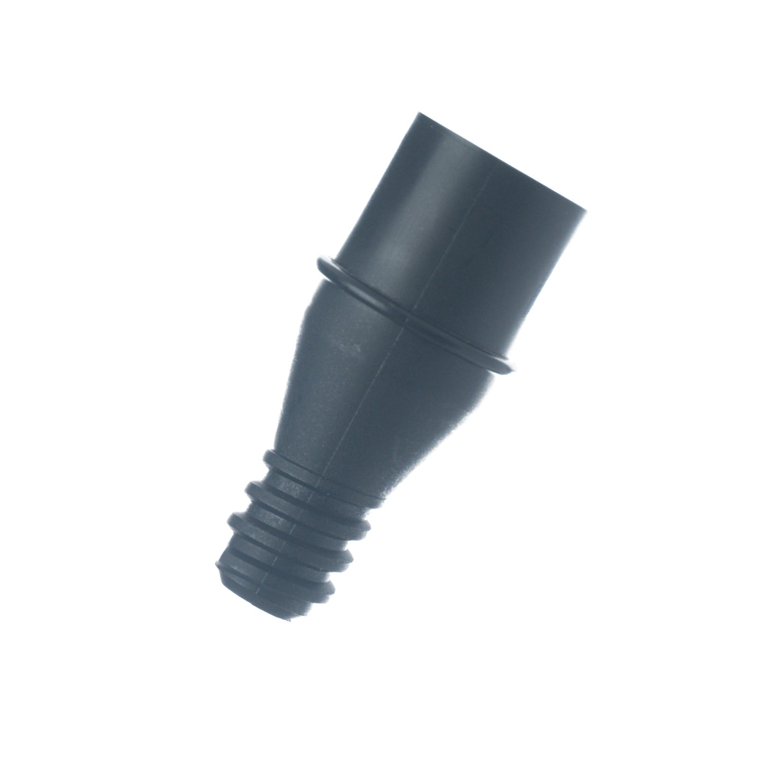 Black plastic broom threaded fitting on a white background