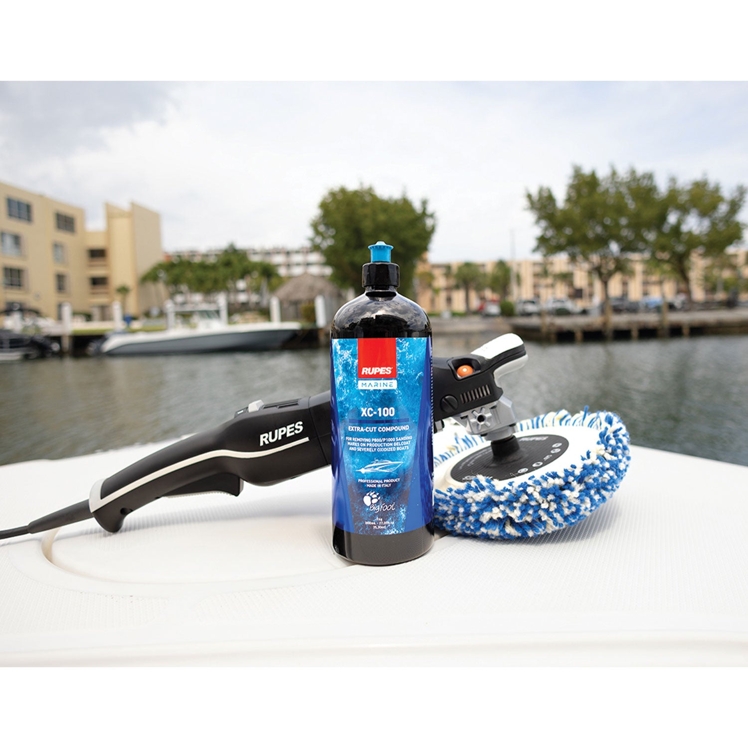 RUPES Rotary Polisher with XC-100 in a marina
