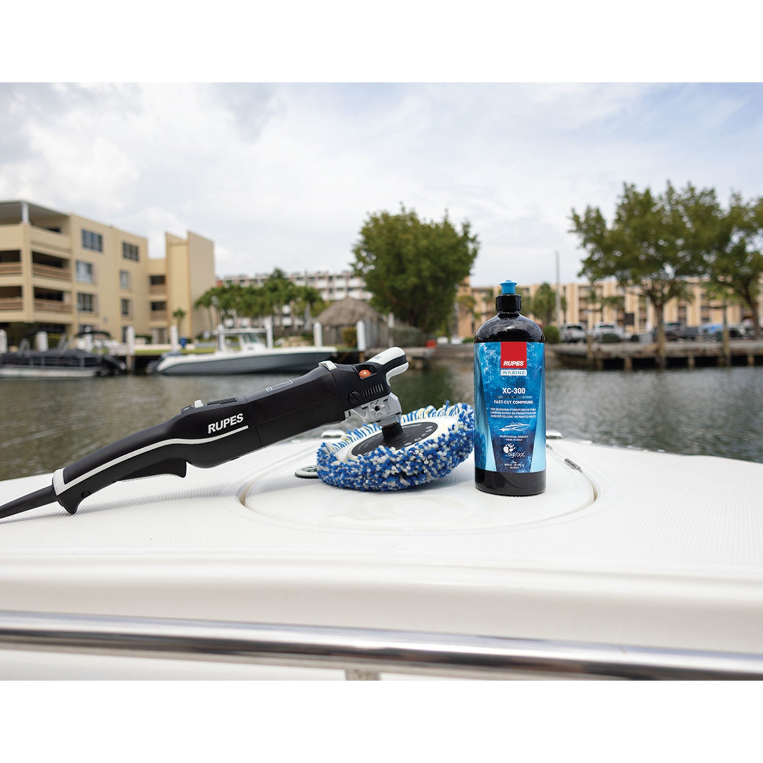 RUPES Rotary Polisher with XC-300 in a marina