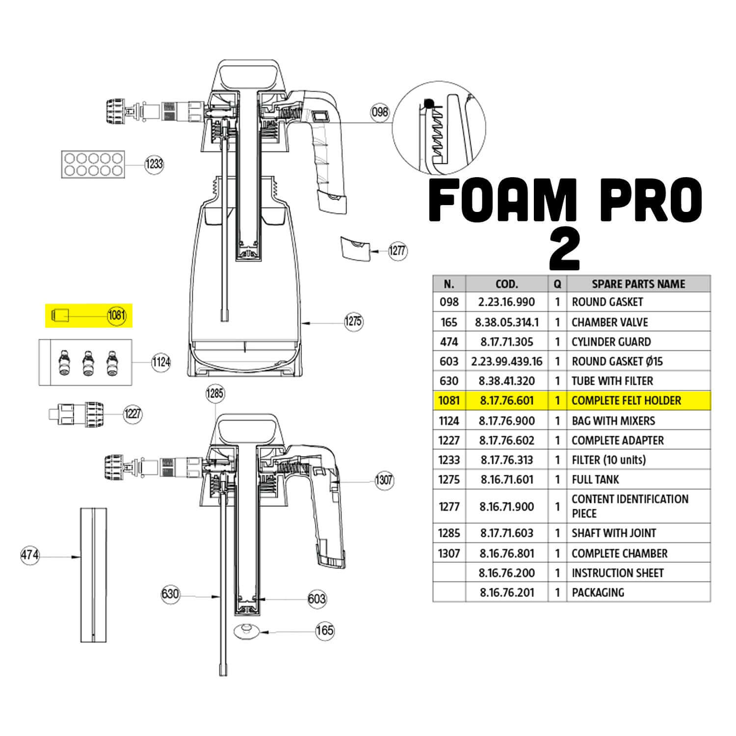 Foam pro felt holder part guide