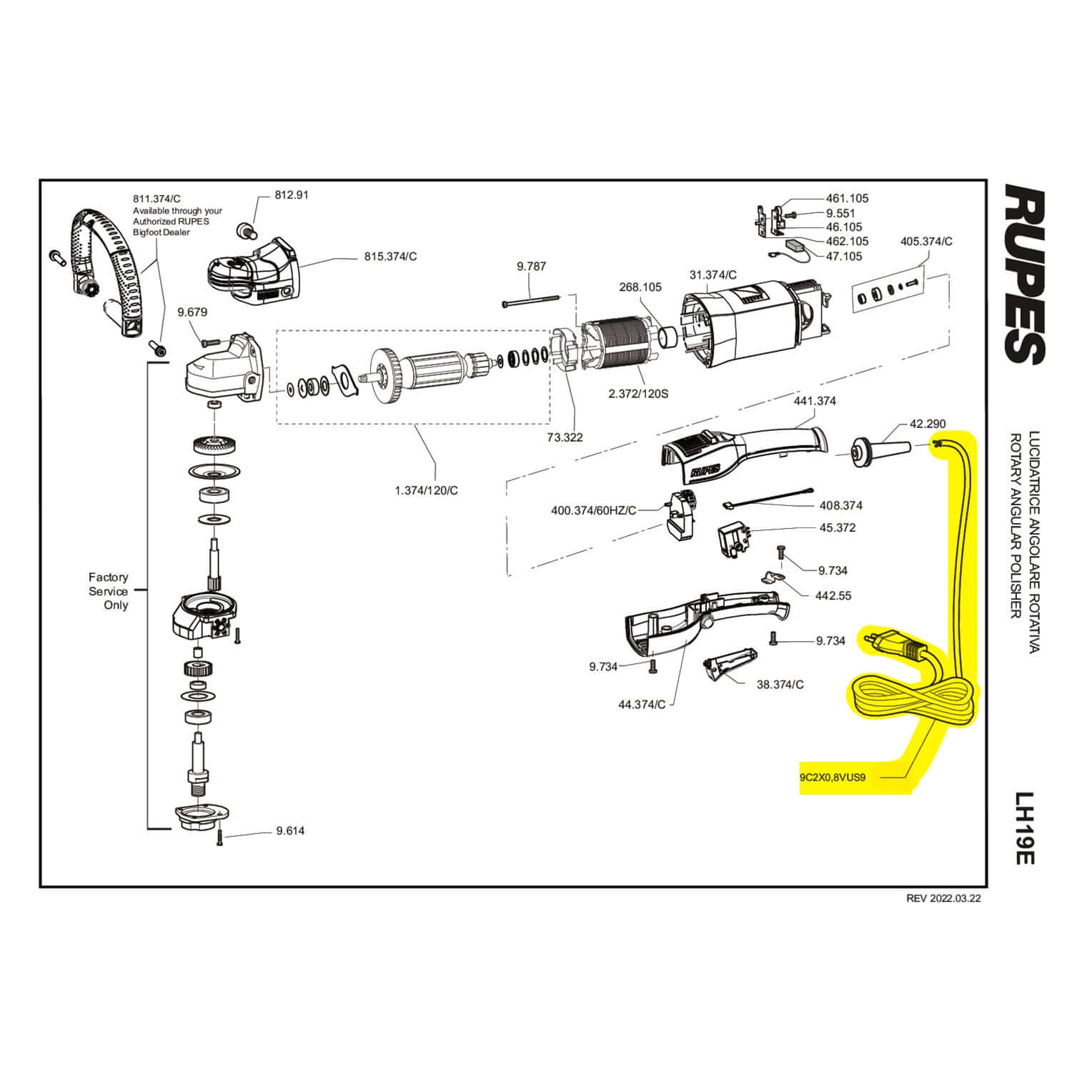 rupes 30-foot power cord for lh19E part guide