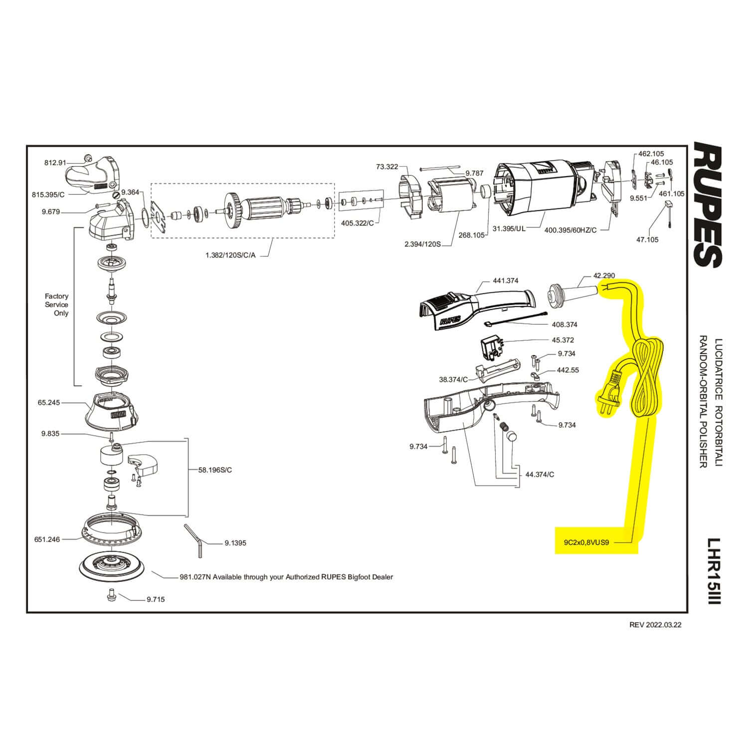 rupes 30-foot power cord for lhr15III part guide