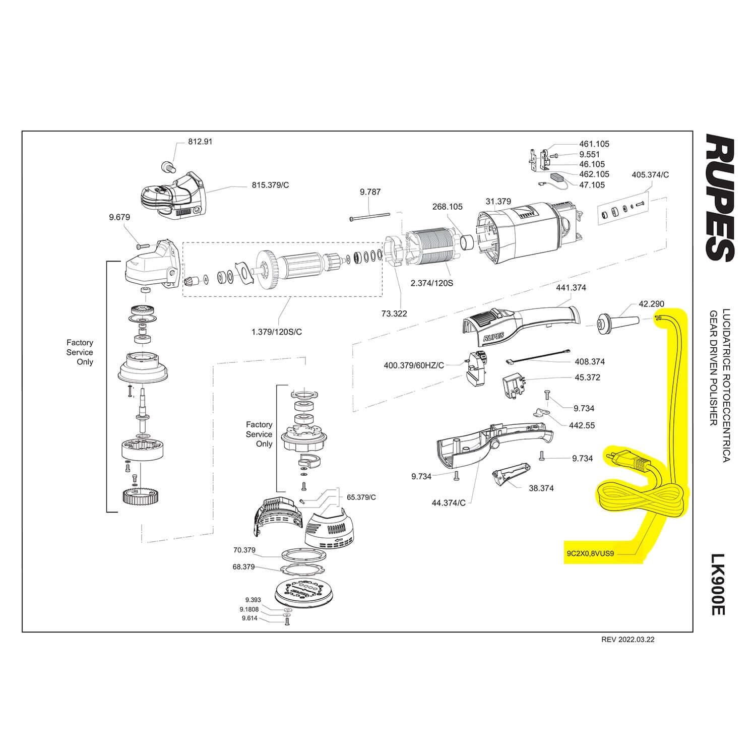 rupes 30-foot power cord for lk900E part guide