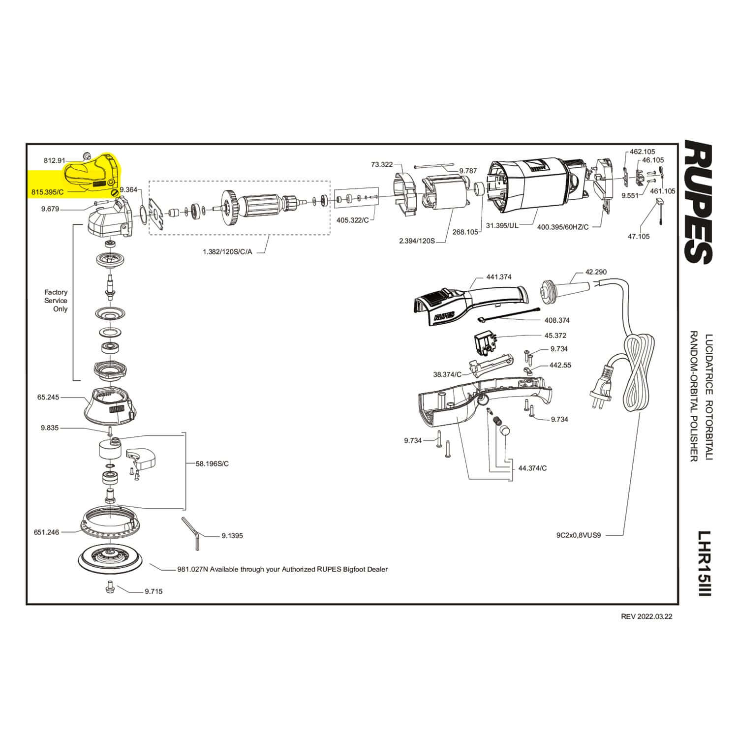 Rupes lhr15III replacement front cap parts guide