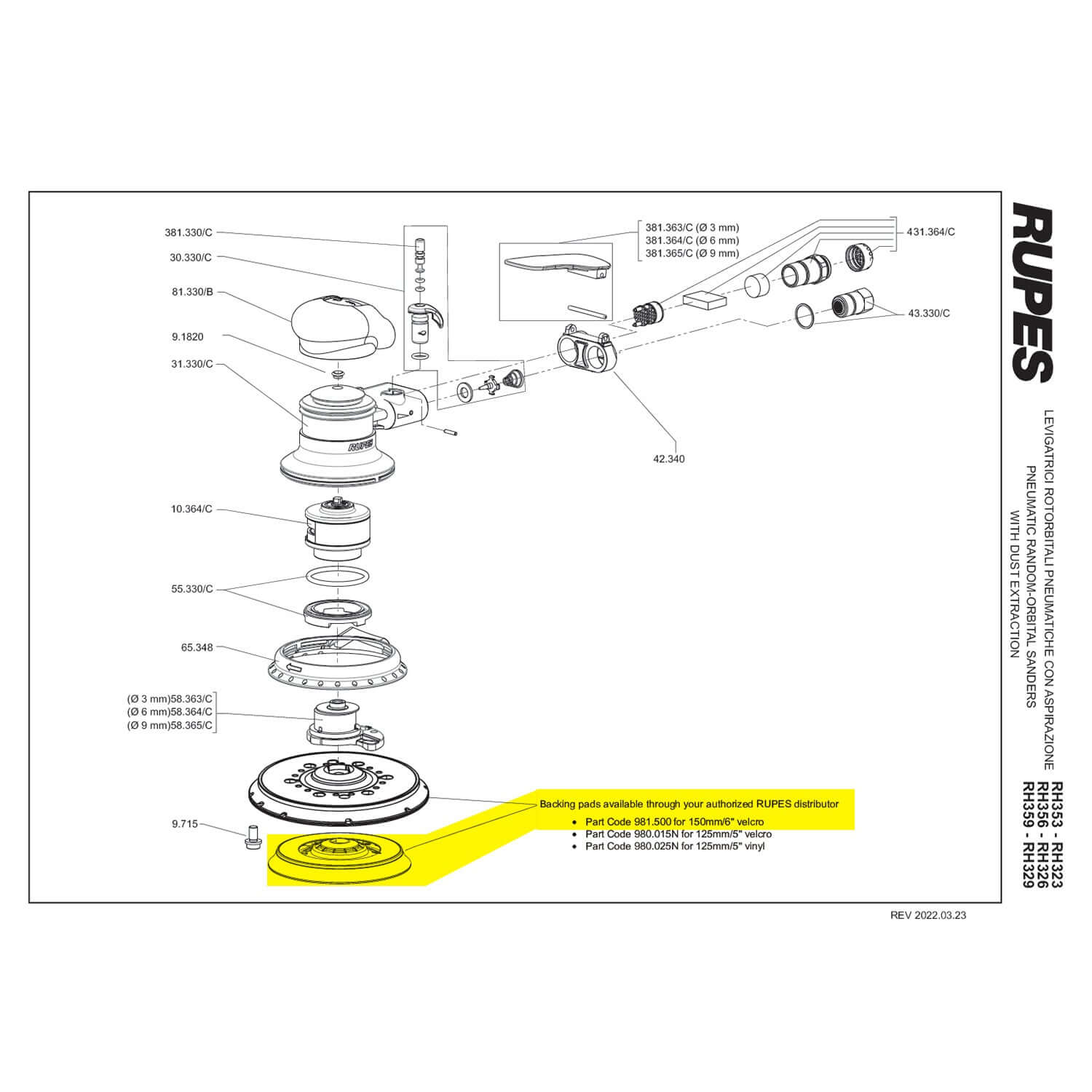rupes skorpio III 6-inch backing plate parts guide