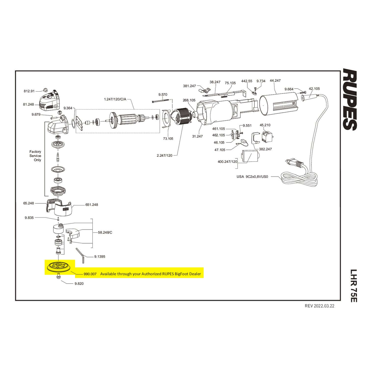 rupes lhr75 electric backing plate part guide