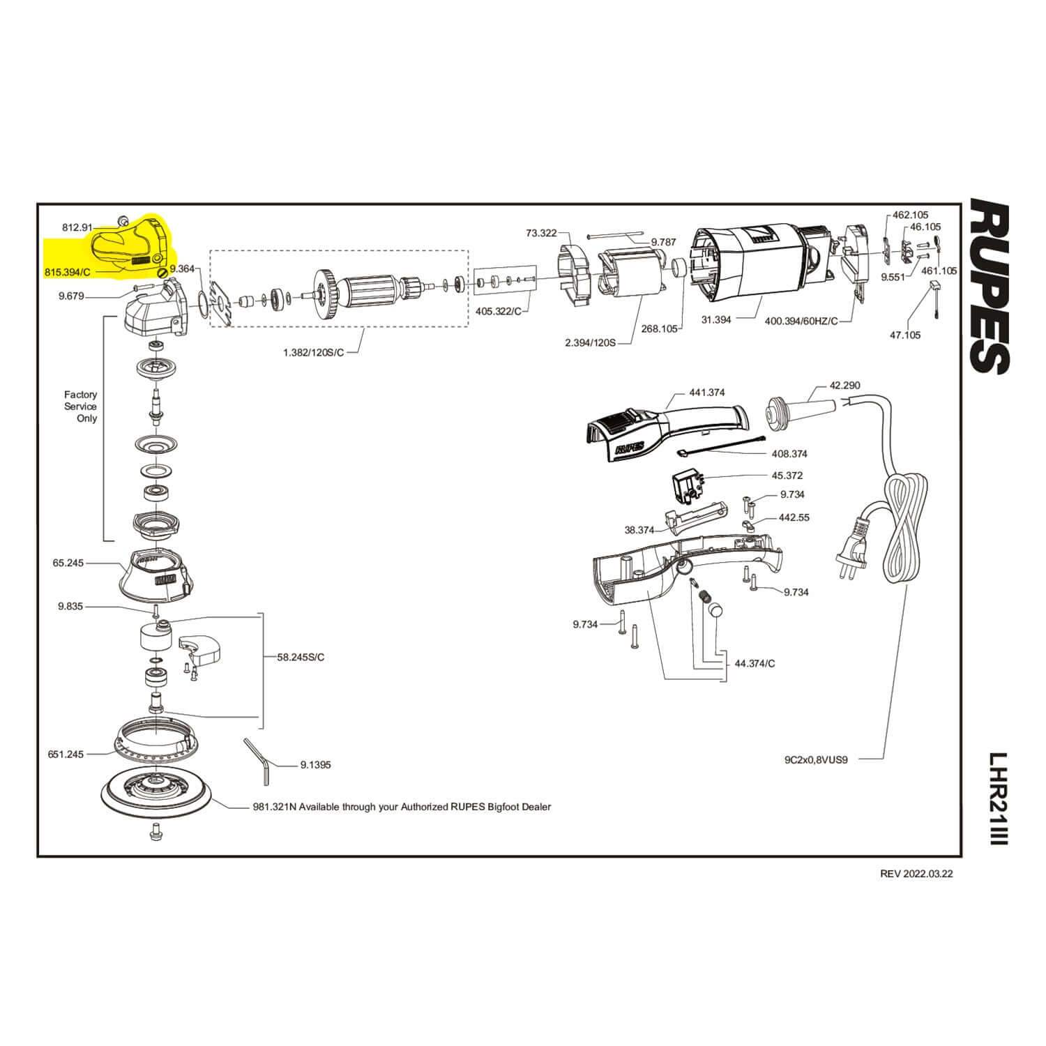 rupes lhr21 III front cap parts guide