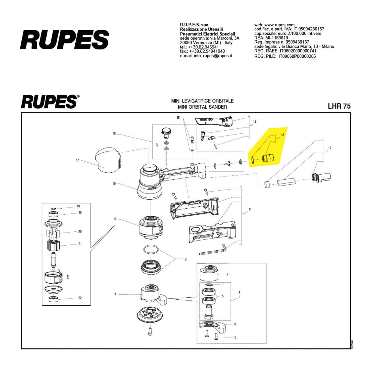 rupes LHR75 air inlet assembly parts guide