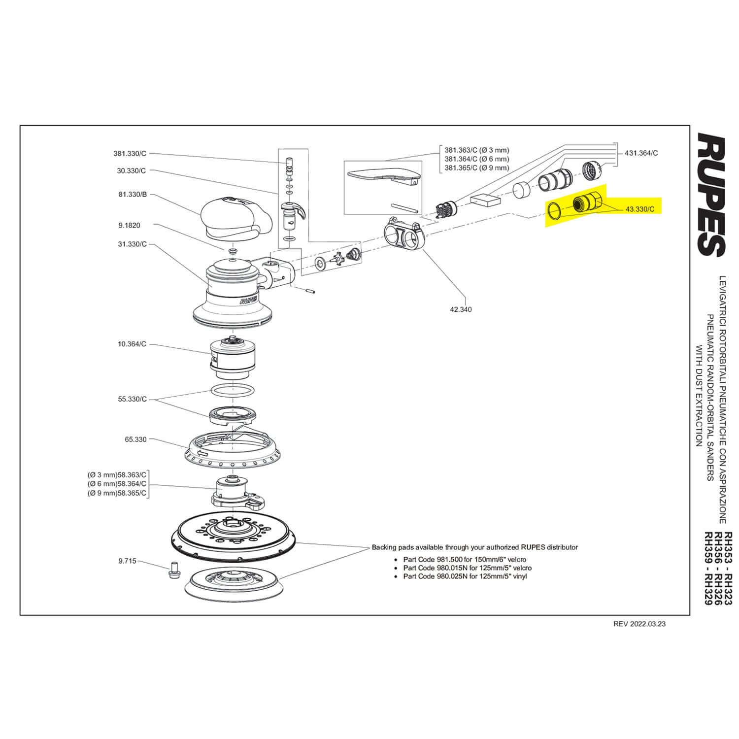 rupes skorpio air inlet assembly parts guide