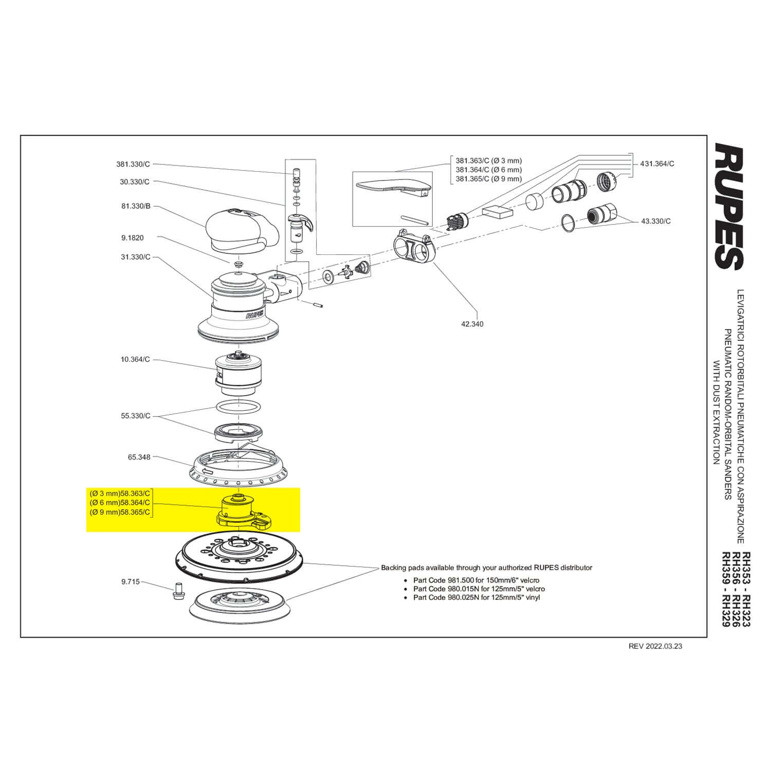 rupes skorpio eccentric assembly parts guide
