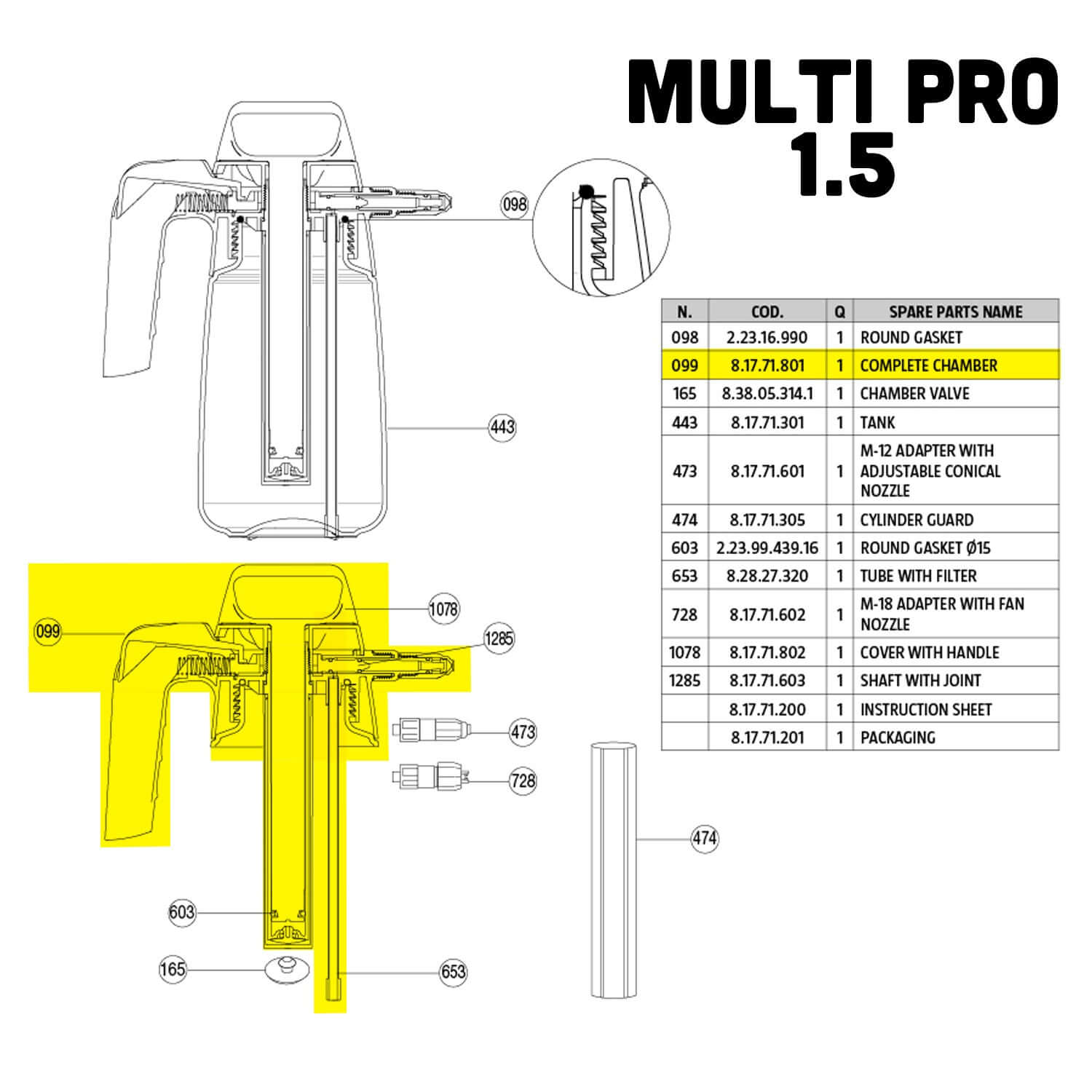 complete chamber for multi 1.5 sprayer part guide