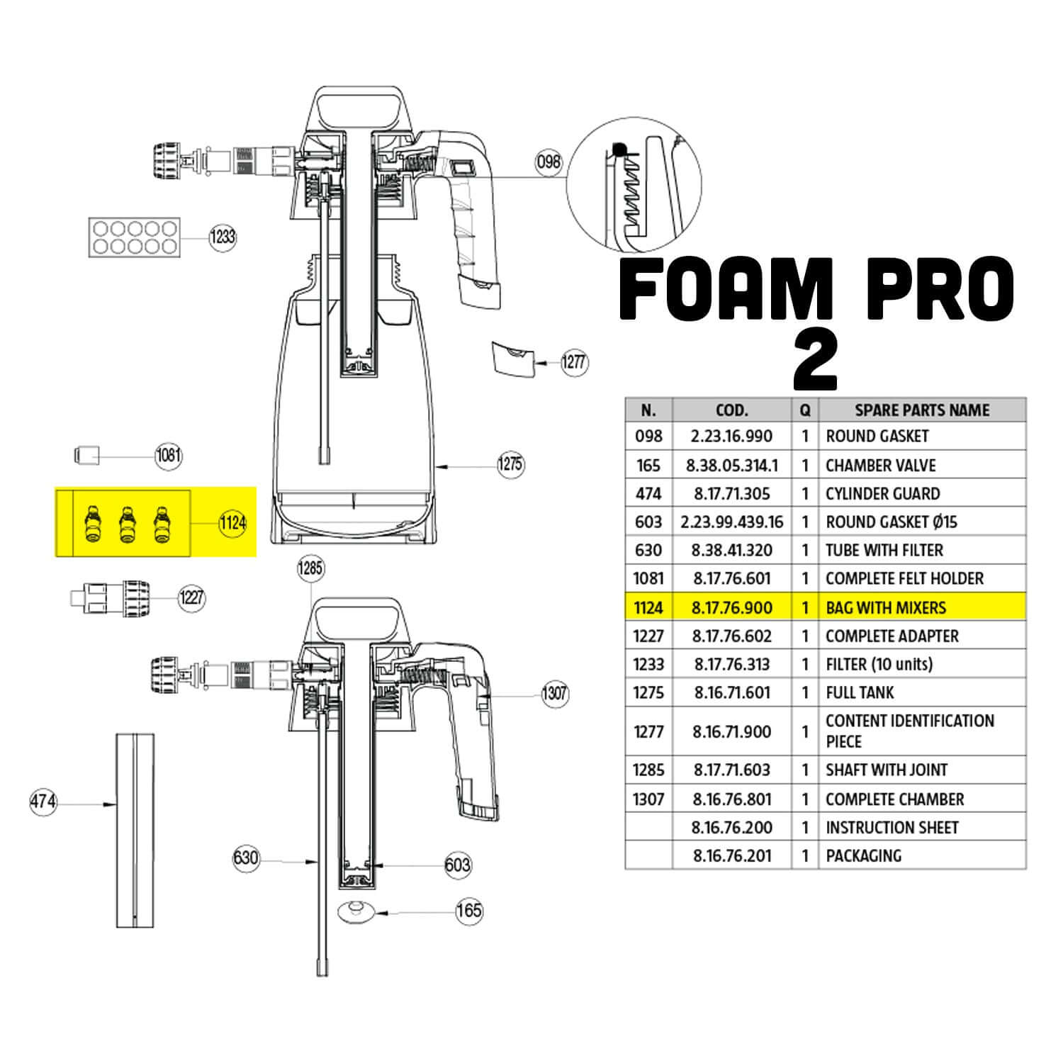 Foam pro 2 bag of mixers part guide