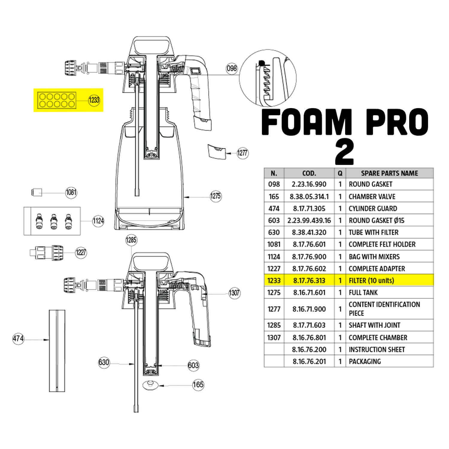 felt filter part guide for foam pro 2