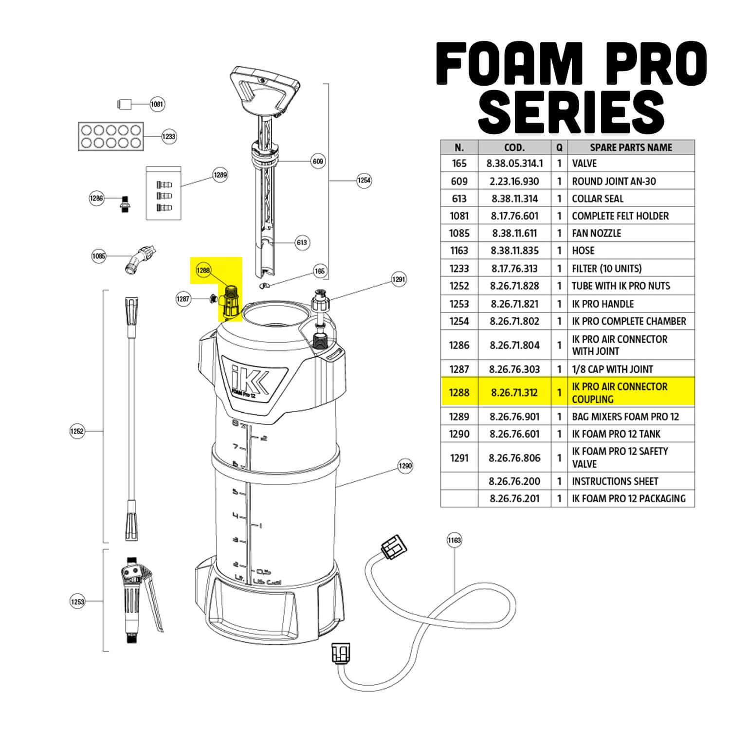 ik foam pro 12 air connector coupling parts guide