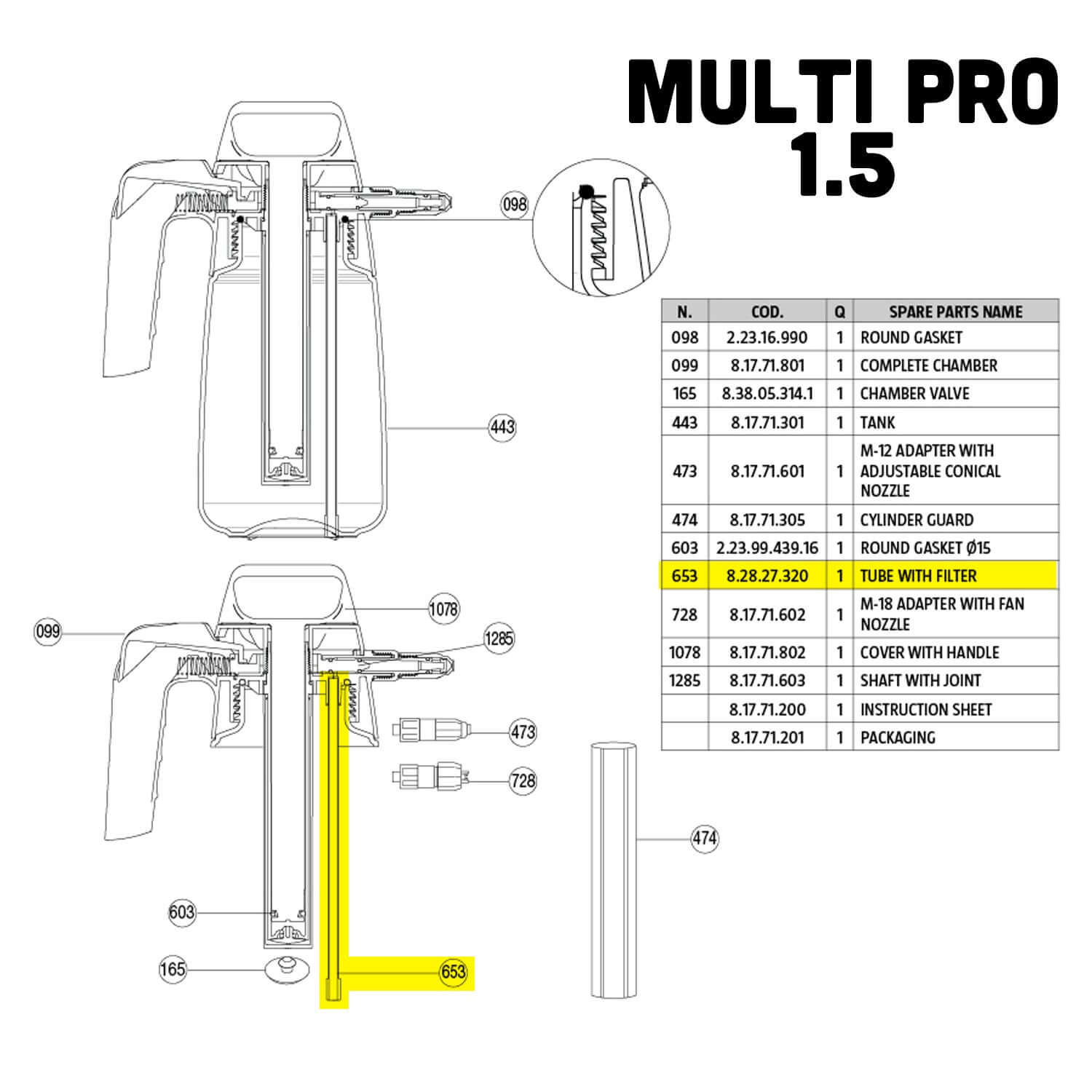 Multi 1.5 tube with filter parts guide