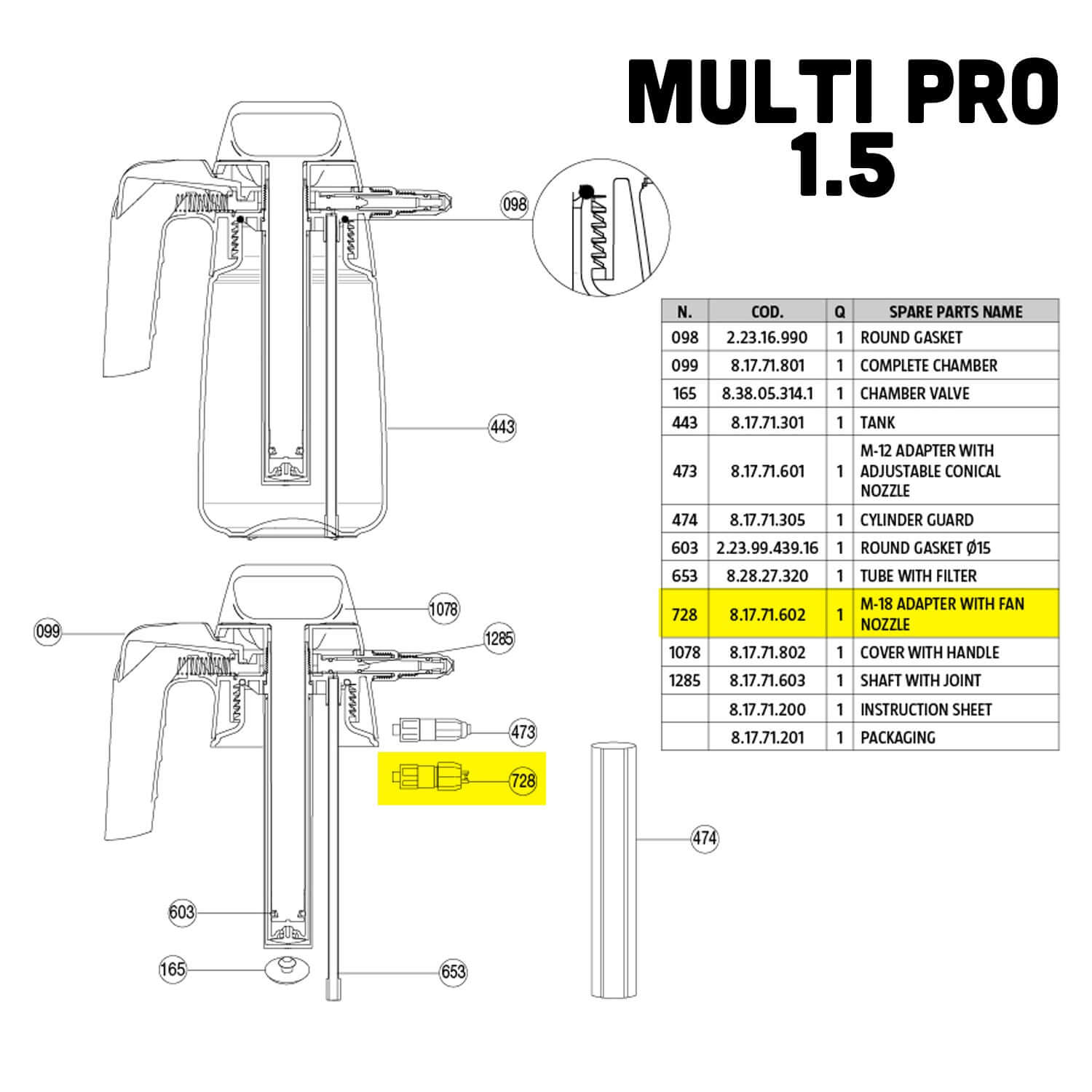 fan nozzle for multi sprayer parts guide