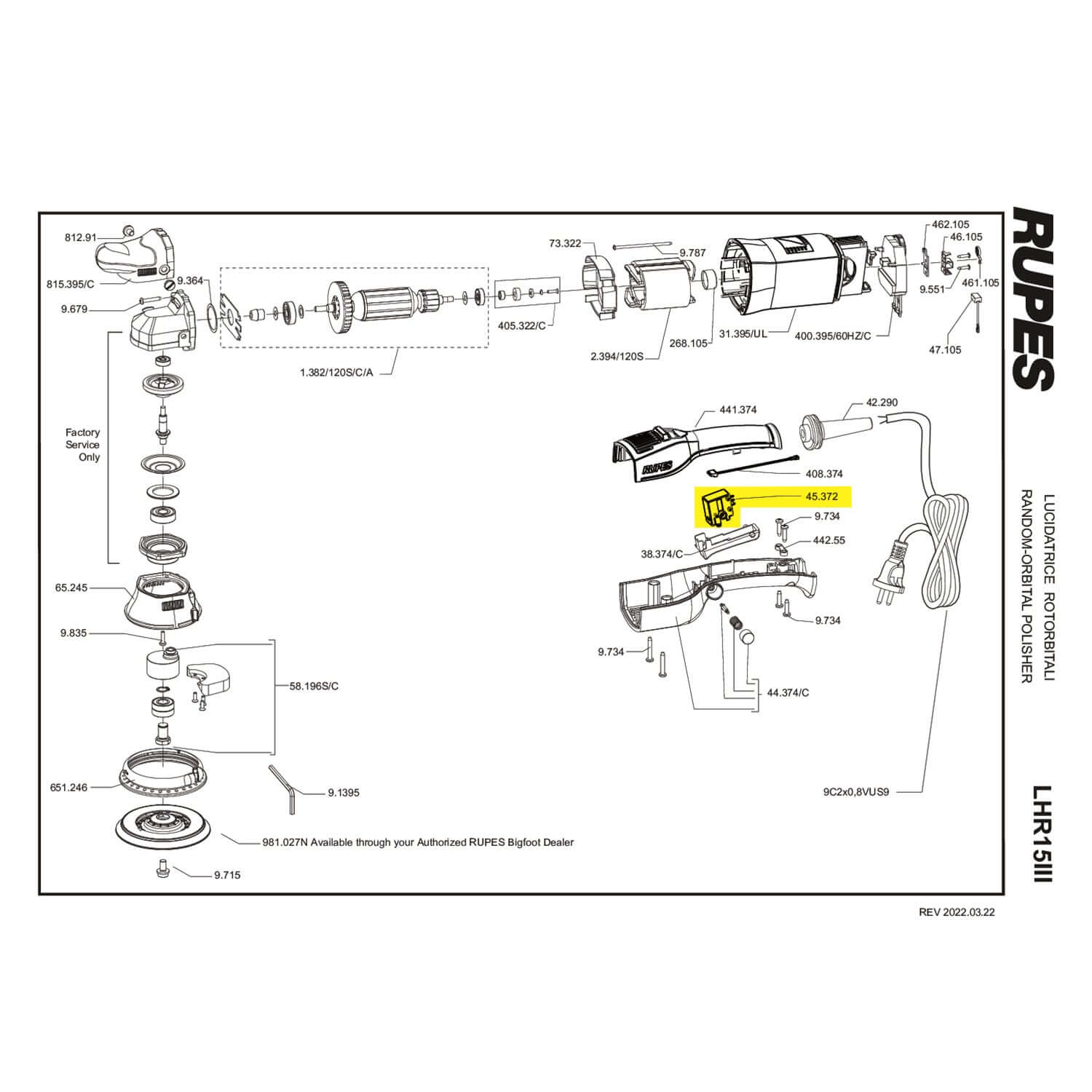 250 volt switch for LHR15III polishers