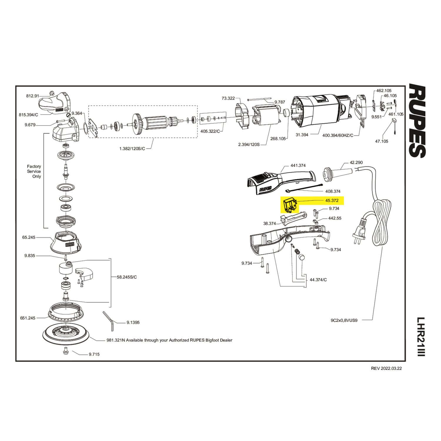 250 volt switch for LHR21 III polishers