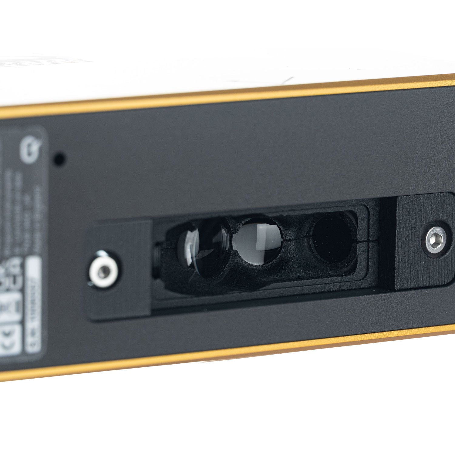 Close-up of a detailometer 20 degree glass on a white background