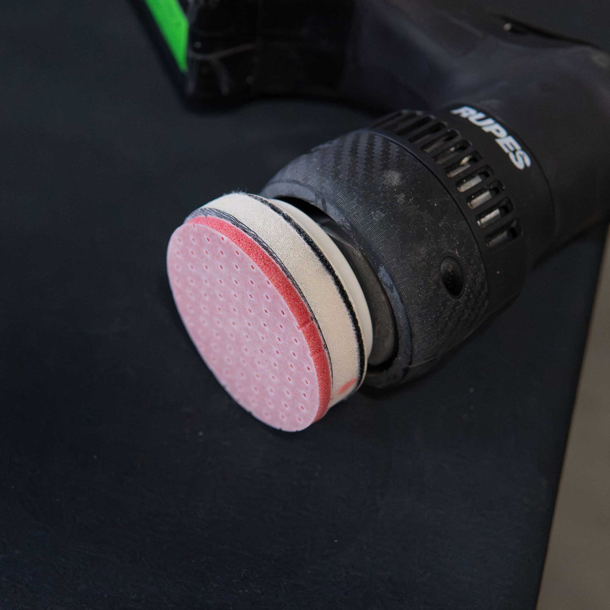 Rupes 3 inch wet and dry sandpaper on an HLR75 Cordless buffer