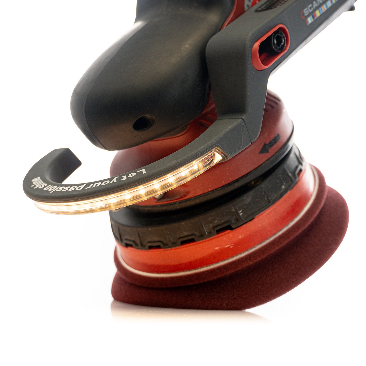 Starmatch with light turned on installed on a Flex Polisher with white background