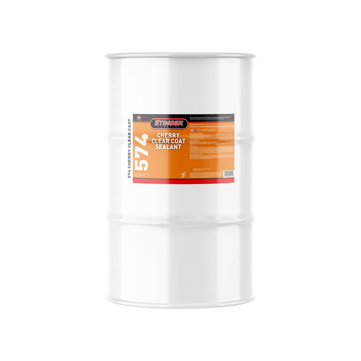 Stinger Chemical 30 Gallon Drum of Car Wash 574 Cherry Clear Coat Sealant on a white background
