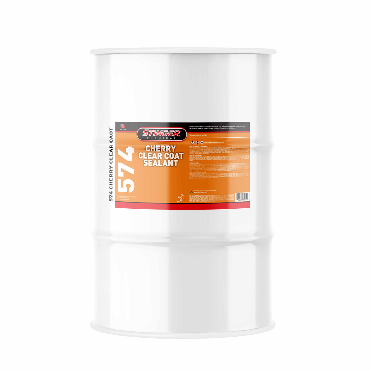 Stinger Chemical 55 Gallon Drum of Car Wash 574 Cherry Clear Coat Sealant on a white background