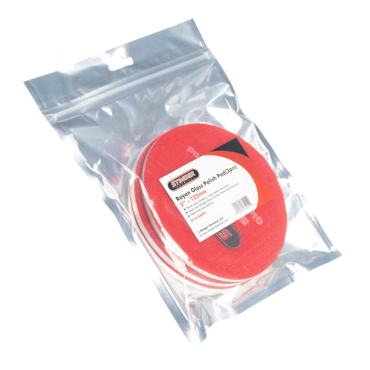 Stinger ST-A-GRPP5 rayon glass polish pad 3 pack sealed in its 5 inch 125mm retail bag