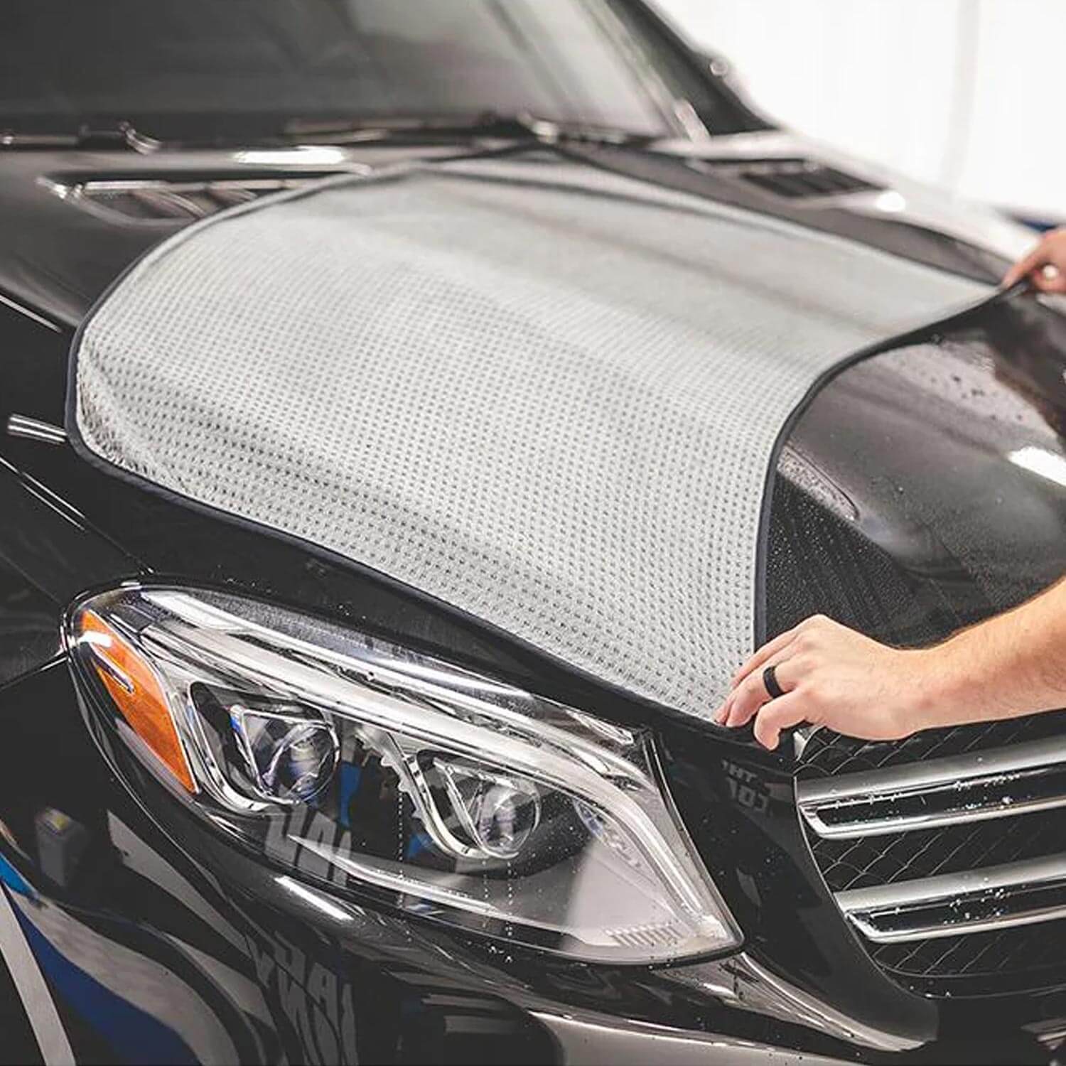 waffle drying towel on car