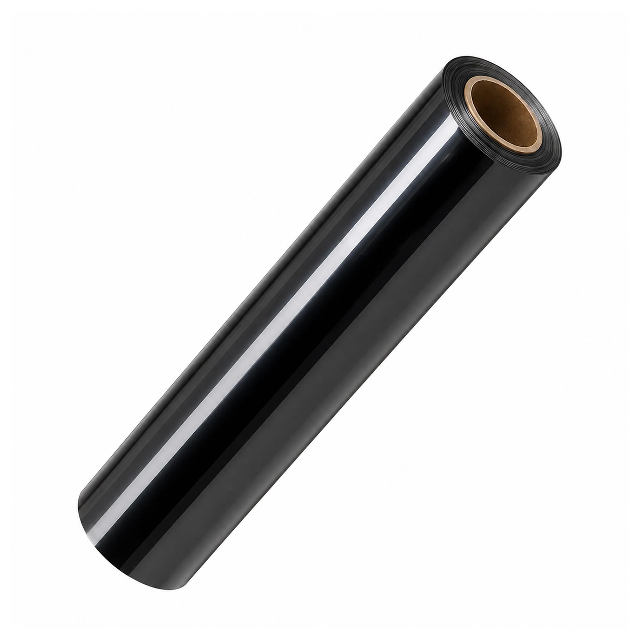 A roll of glossy black PPF, shown diagonally on a plain white background.