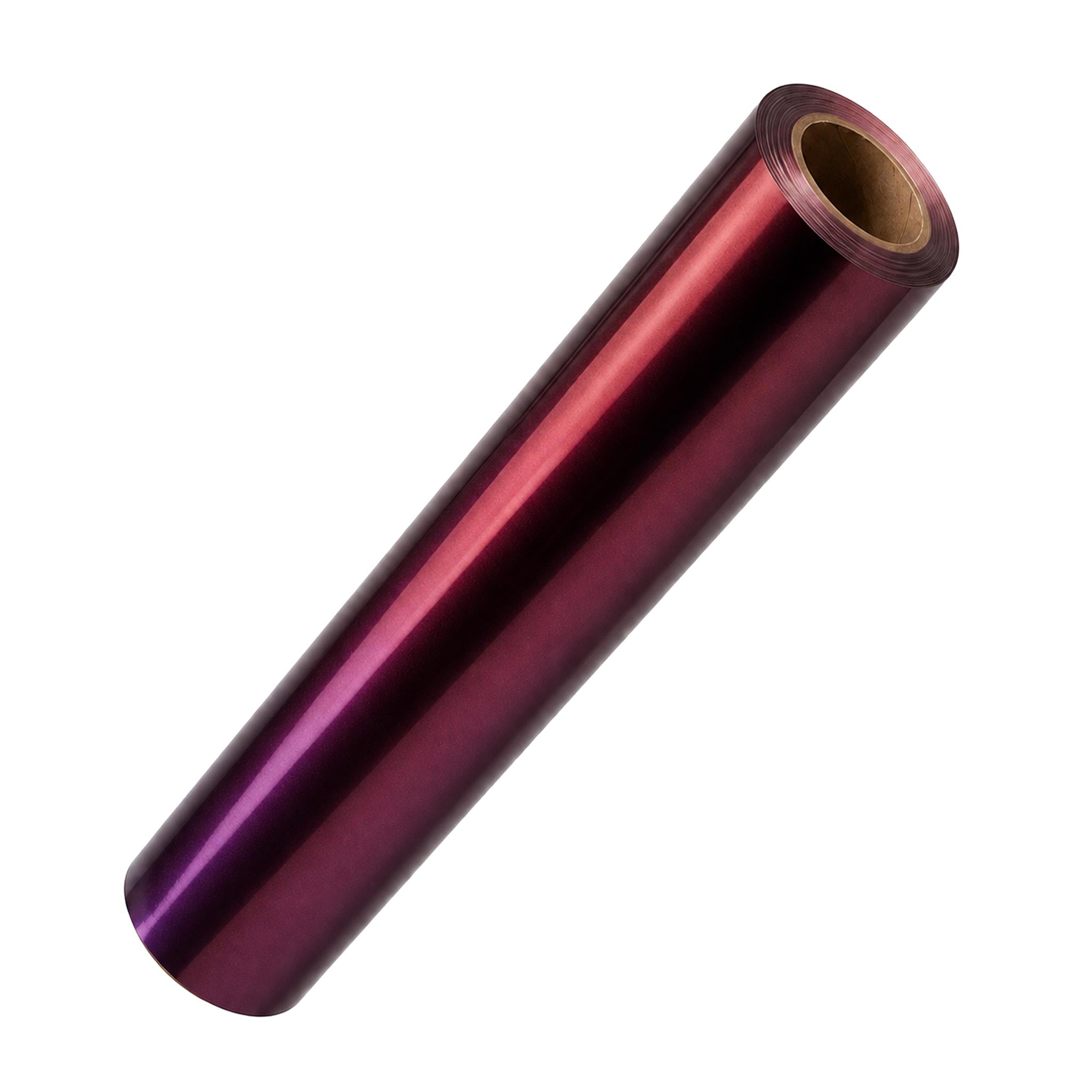 A roll of colorshift PPF with a deep fiery red and magenta gradient, shown on a plain white background.