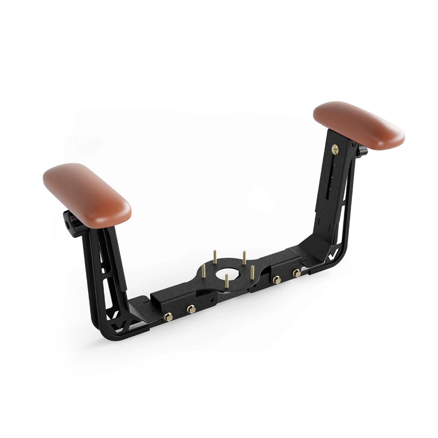 vyper black adjustable armrest with brown cushions on a white background