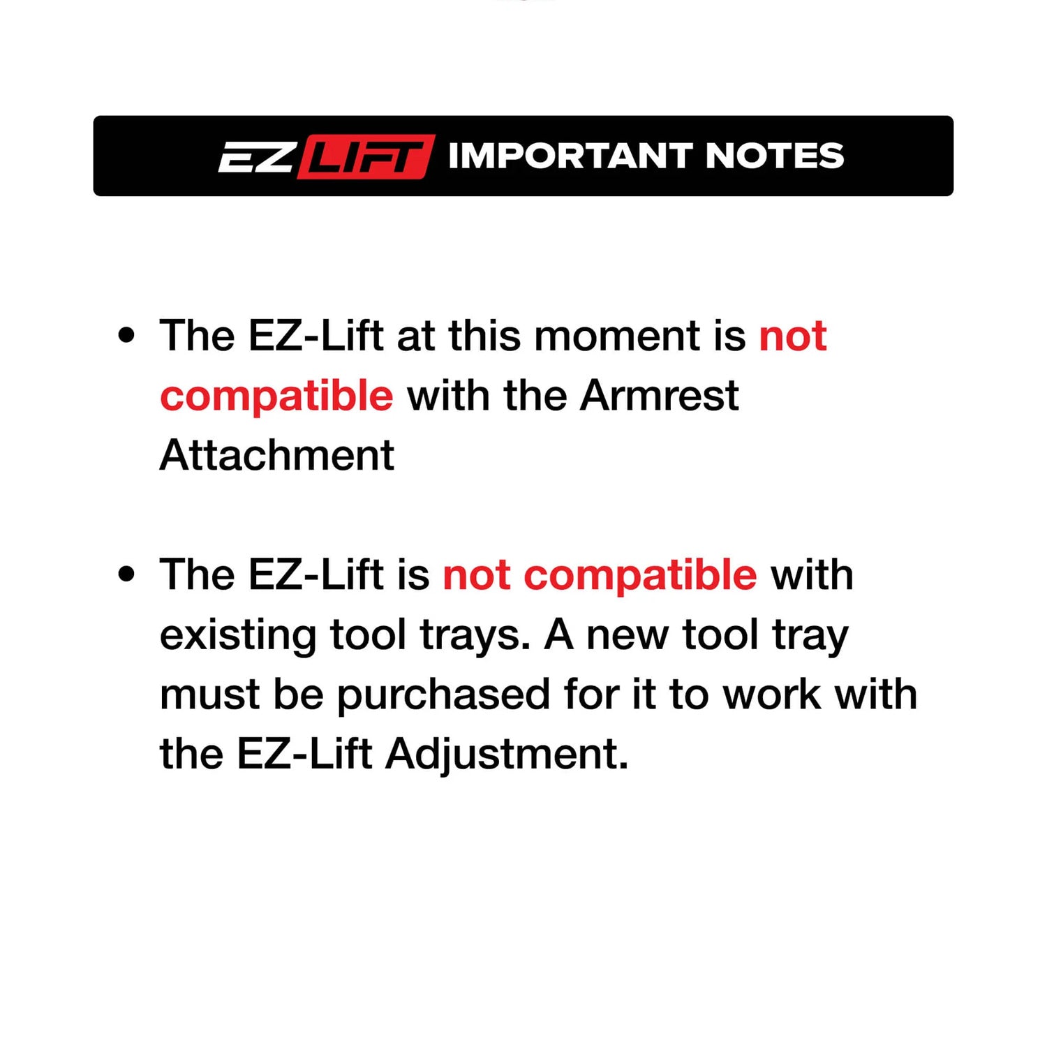 important notes for the EZ lift kit chair