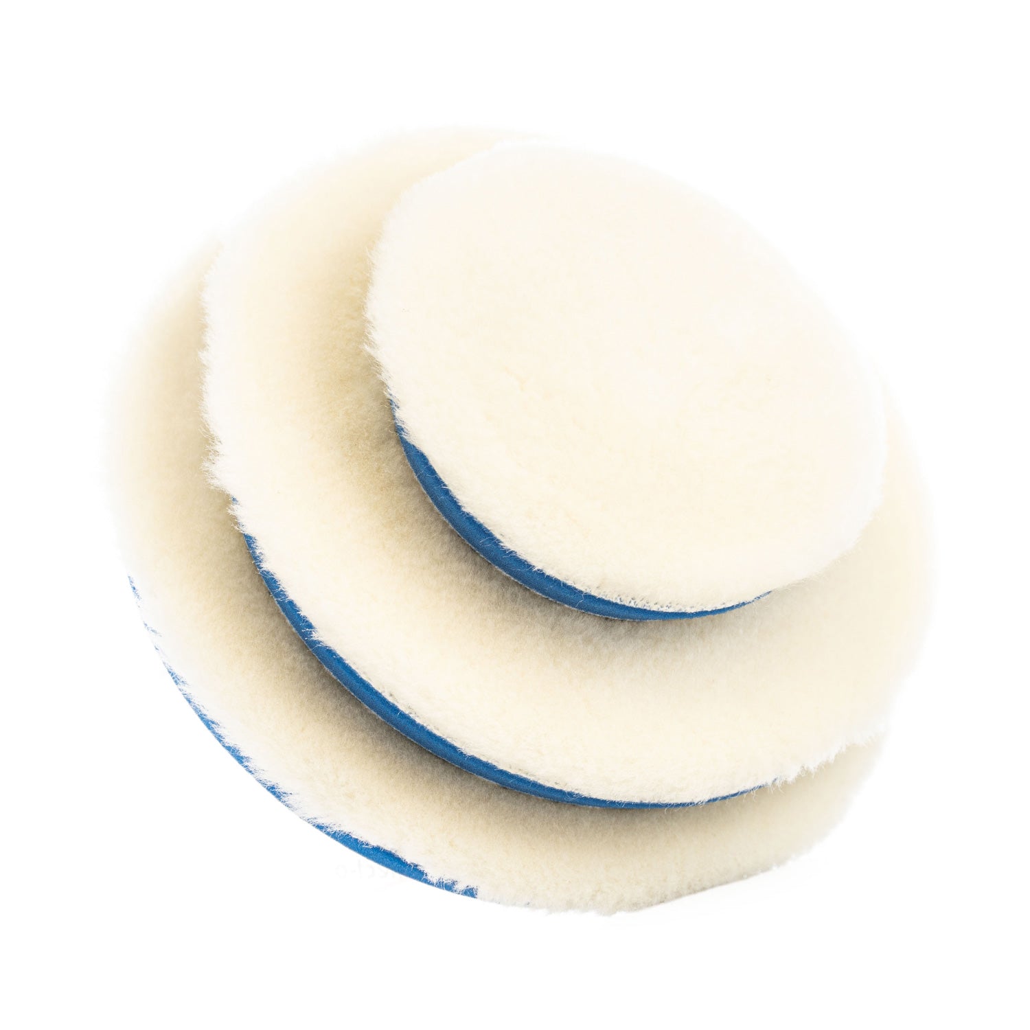 Buff and Shine White Uro-Wool pads with beveled edge on a white background