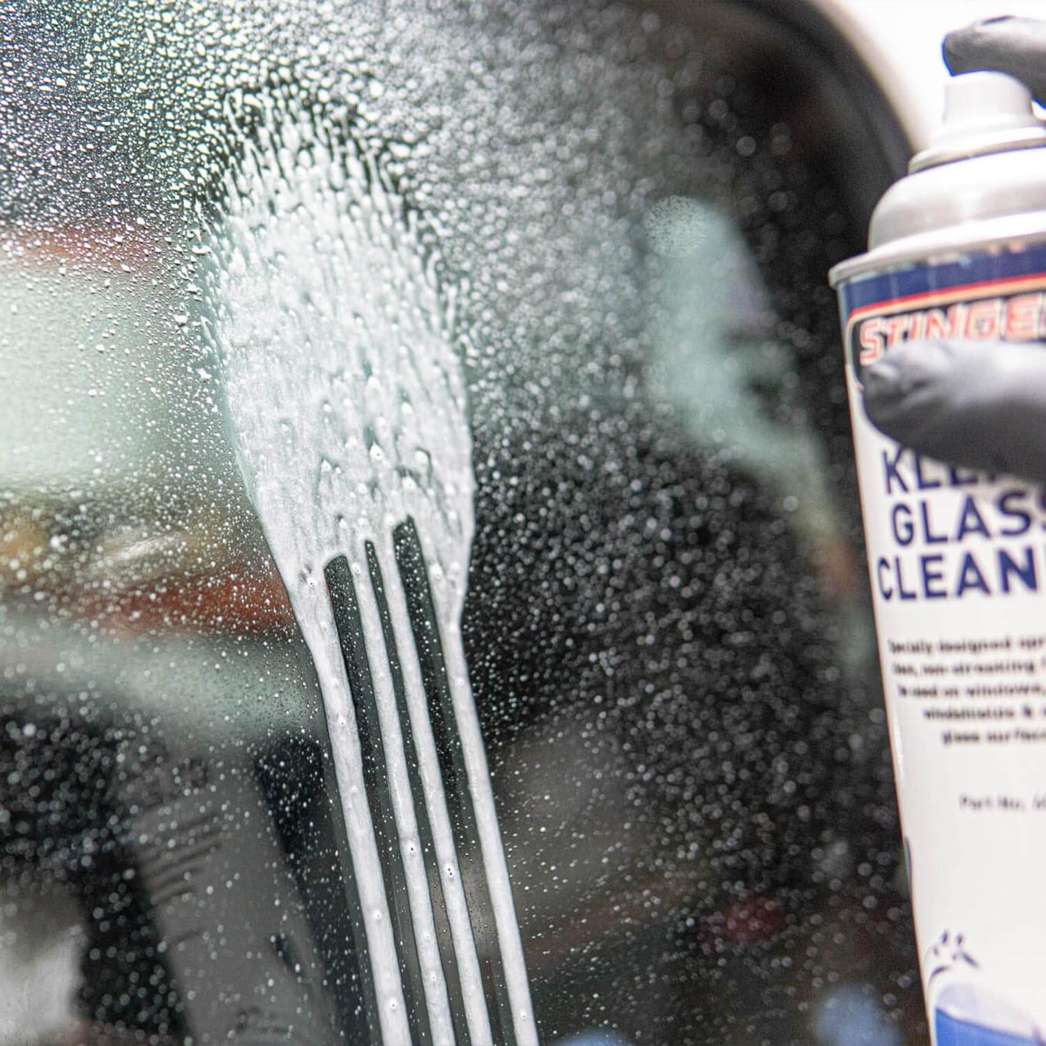 klear glass cleaner foam on window