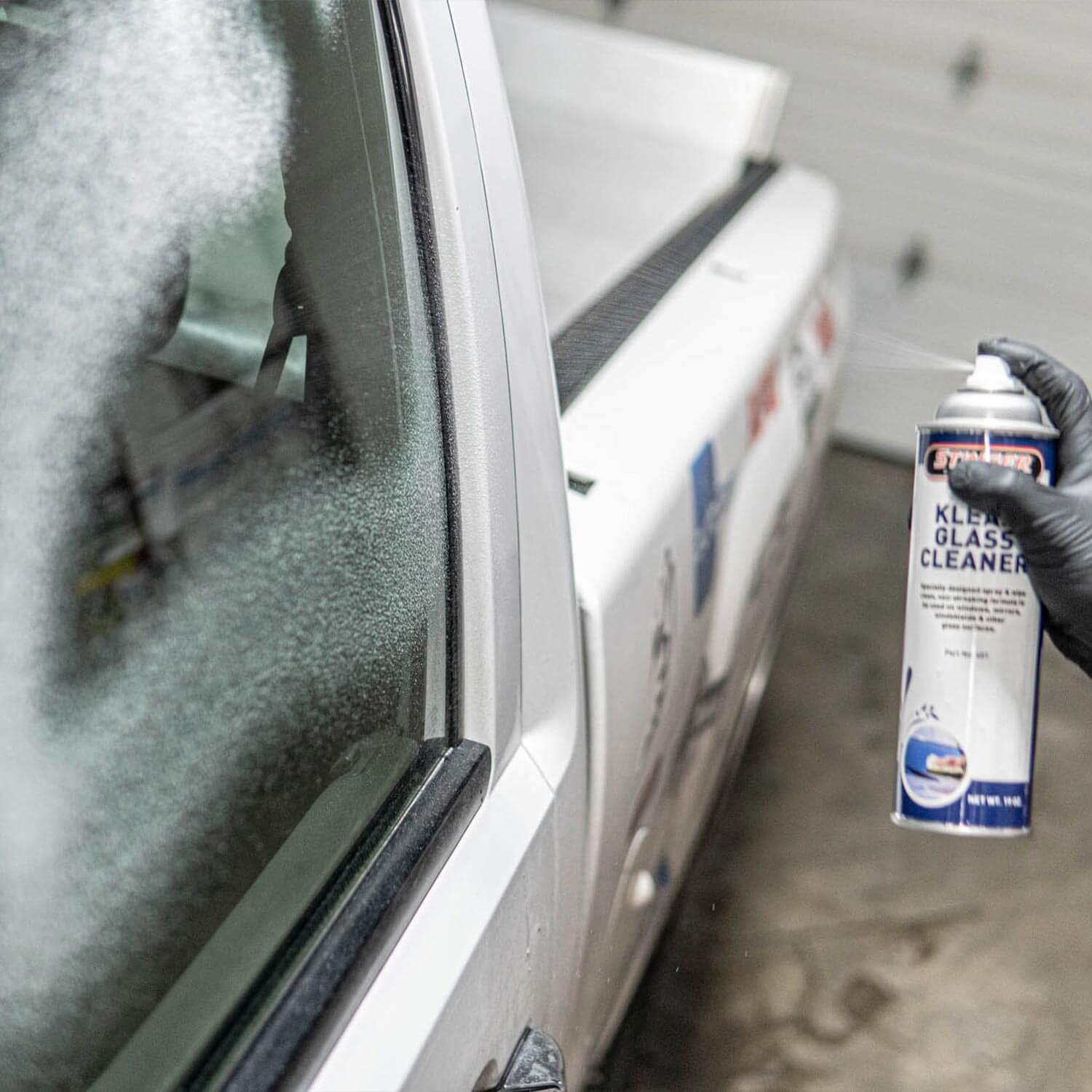 klear glass cleaner on vehicle window