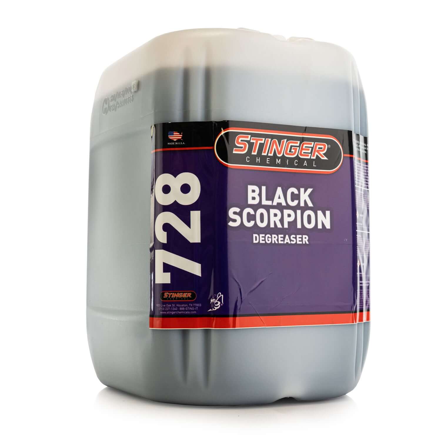 5-gallon jug of Black Scorpion Degreaser on a white background