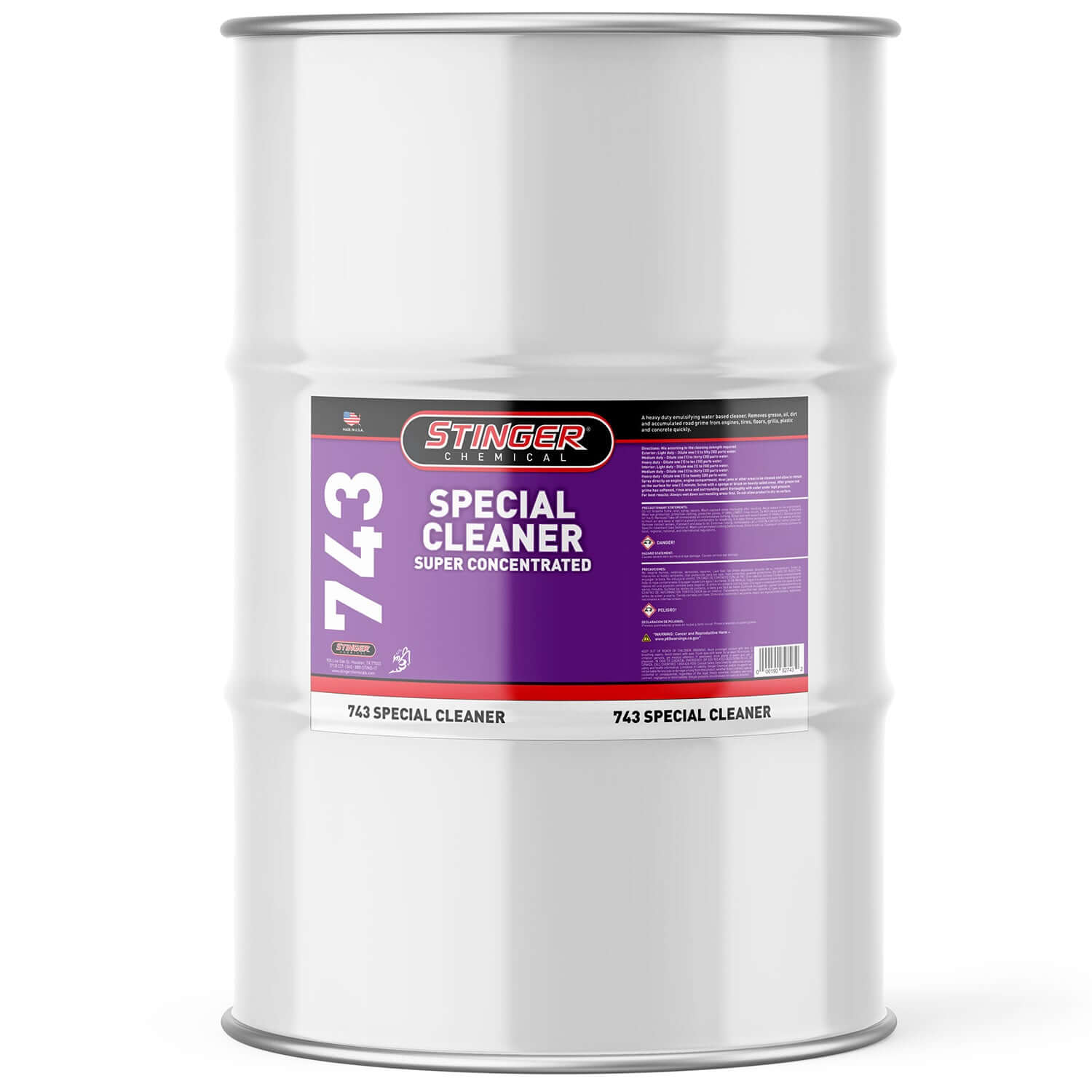 55-gallon drum stinger chemical special cleaner on a white background