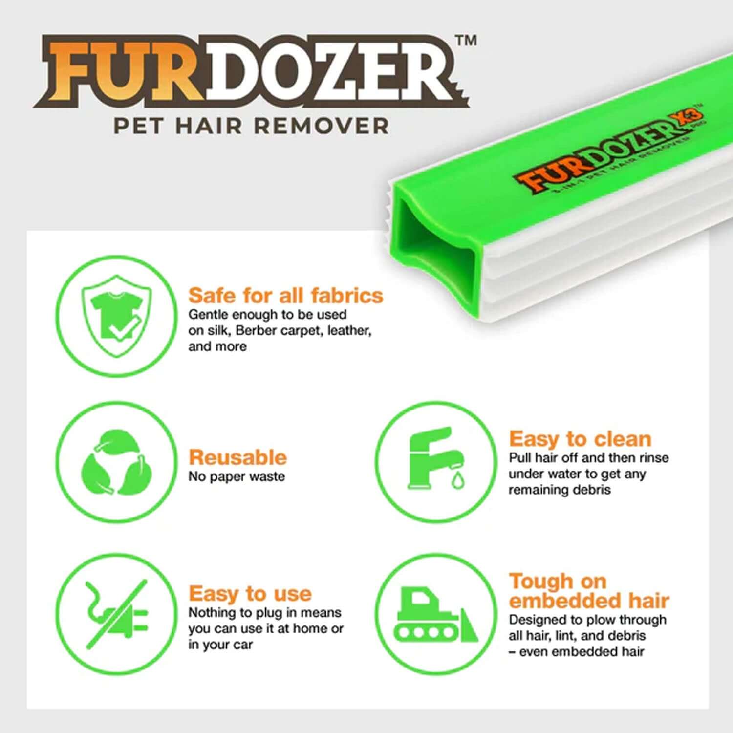furdozer pro rubber pet hair tool specs