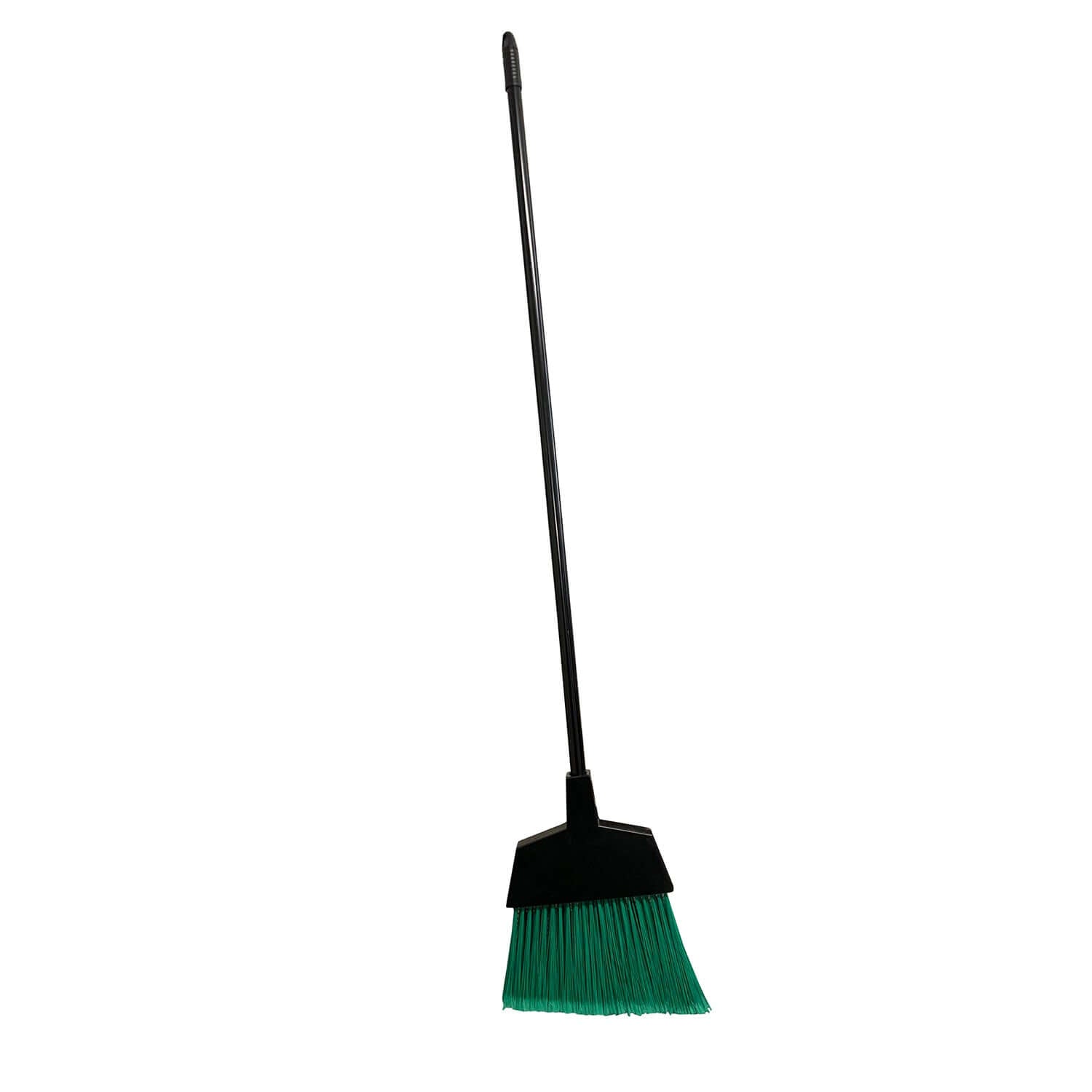 green plastic lobby broom