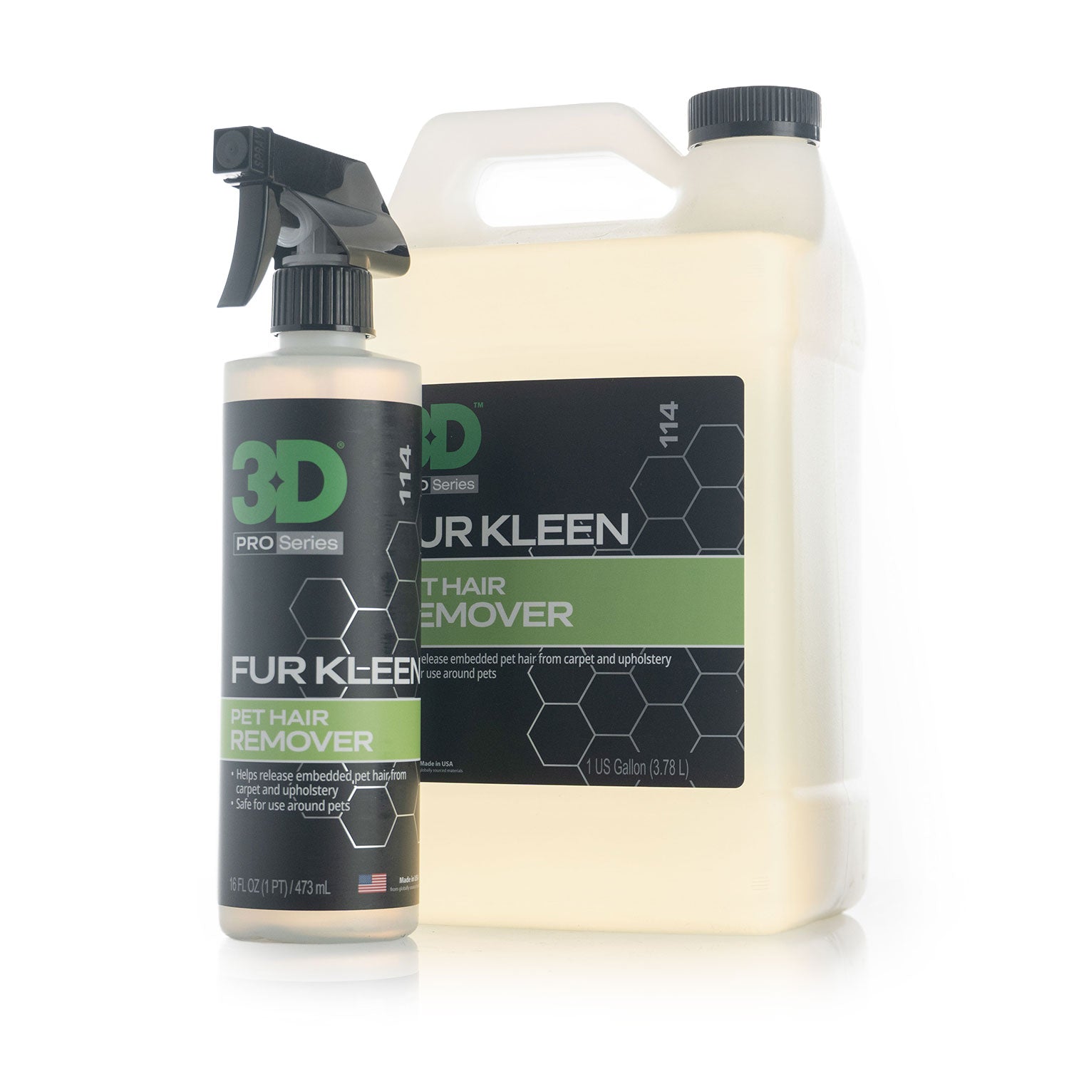 Fur Kleen pet hair remover bottles on a white background