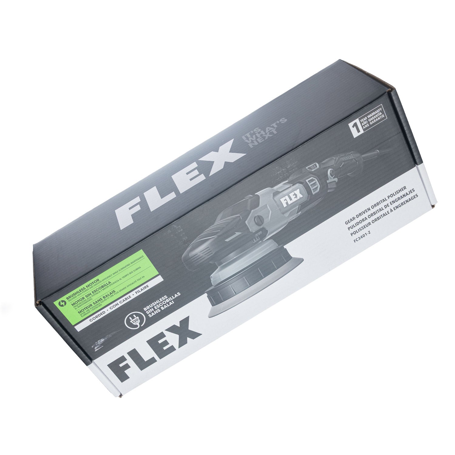 FLEX gear driven polisher box on a white background