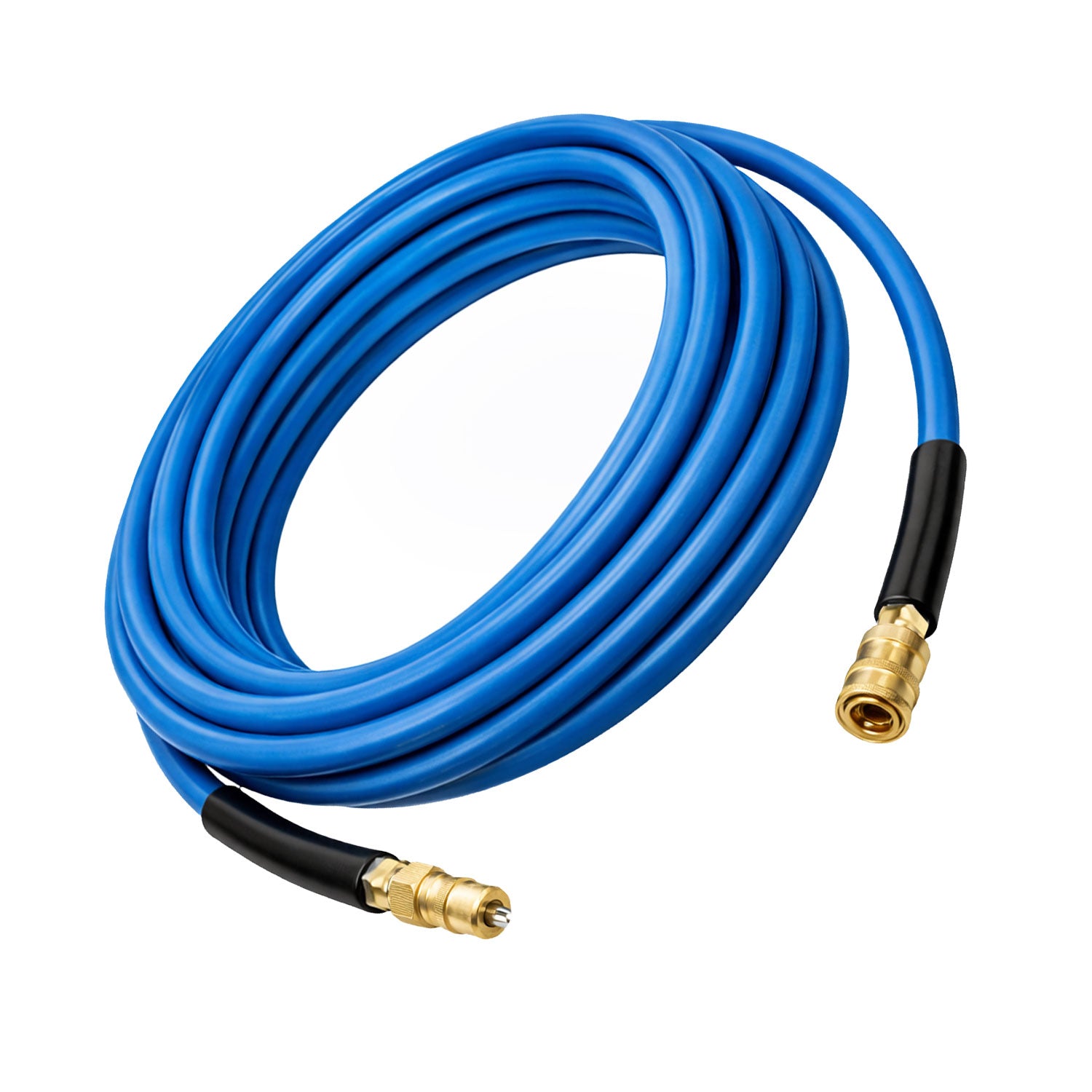 25 foot blue solution hose for carpet extractors on a white background