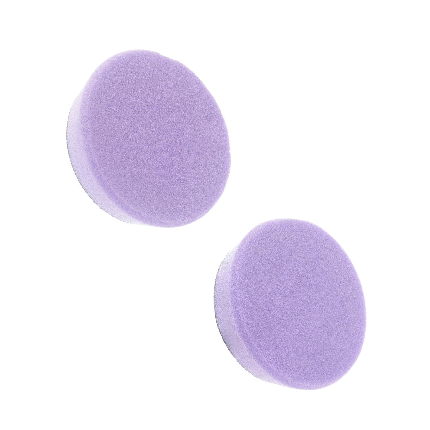 Two light purple 3 inch buffing pads on a white background