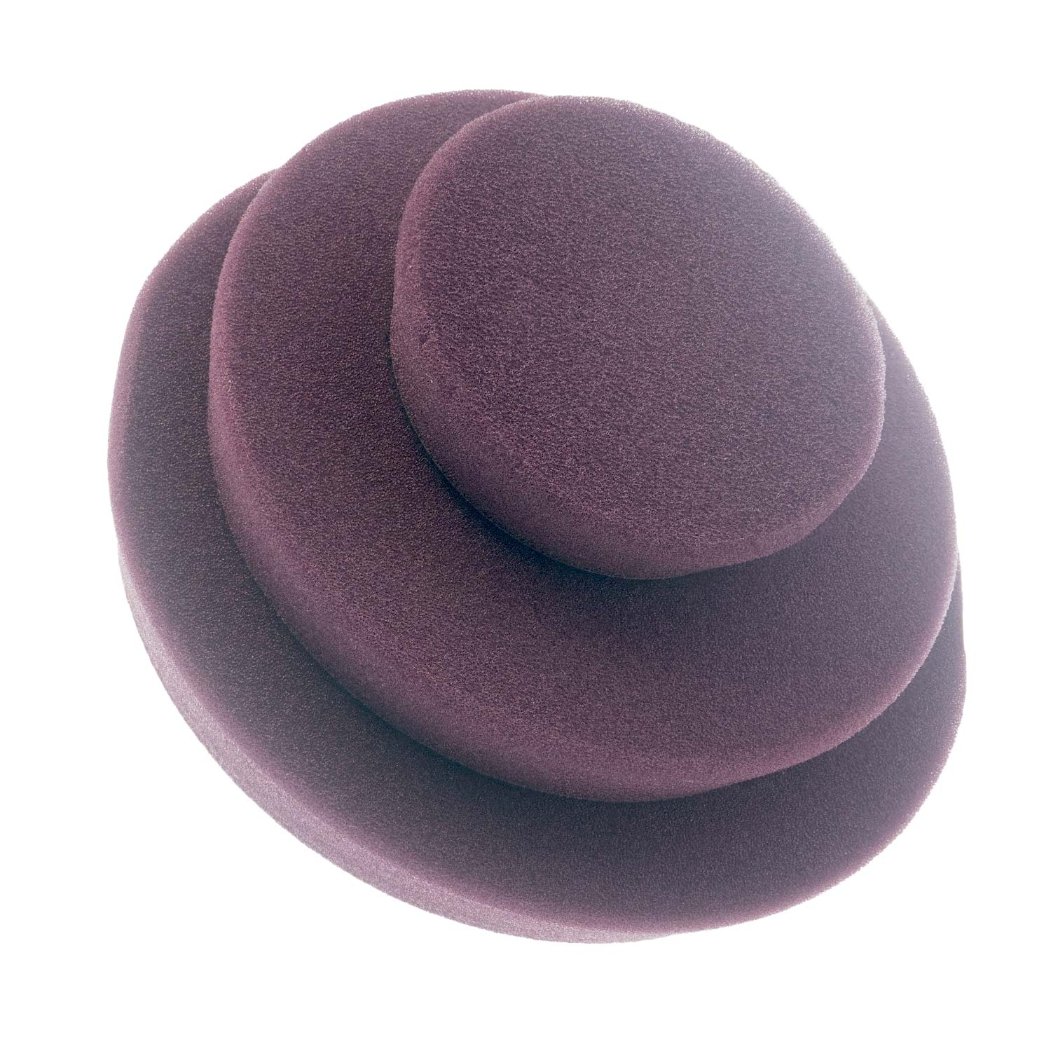 Three purple 3D pads of different sizes stacked on a white background