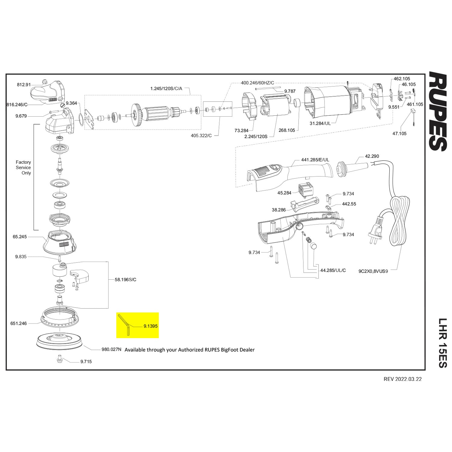 rupes Hex Key part guide for 15ES