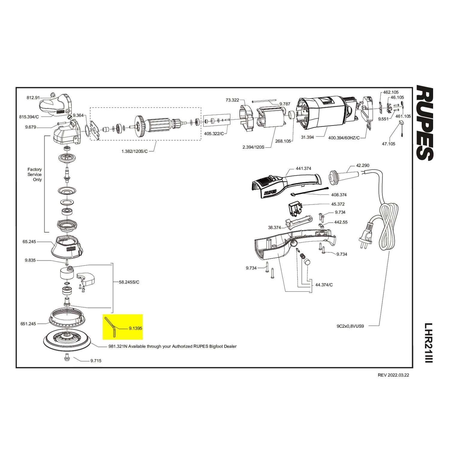 rupes Hex Key part guide for lhr21