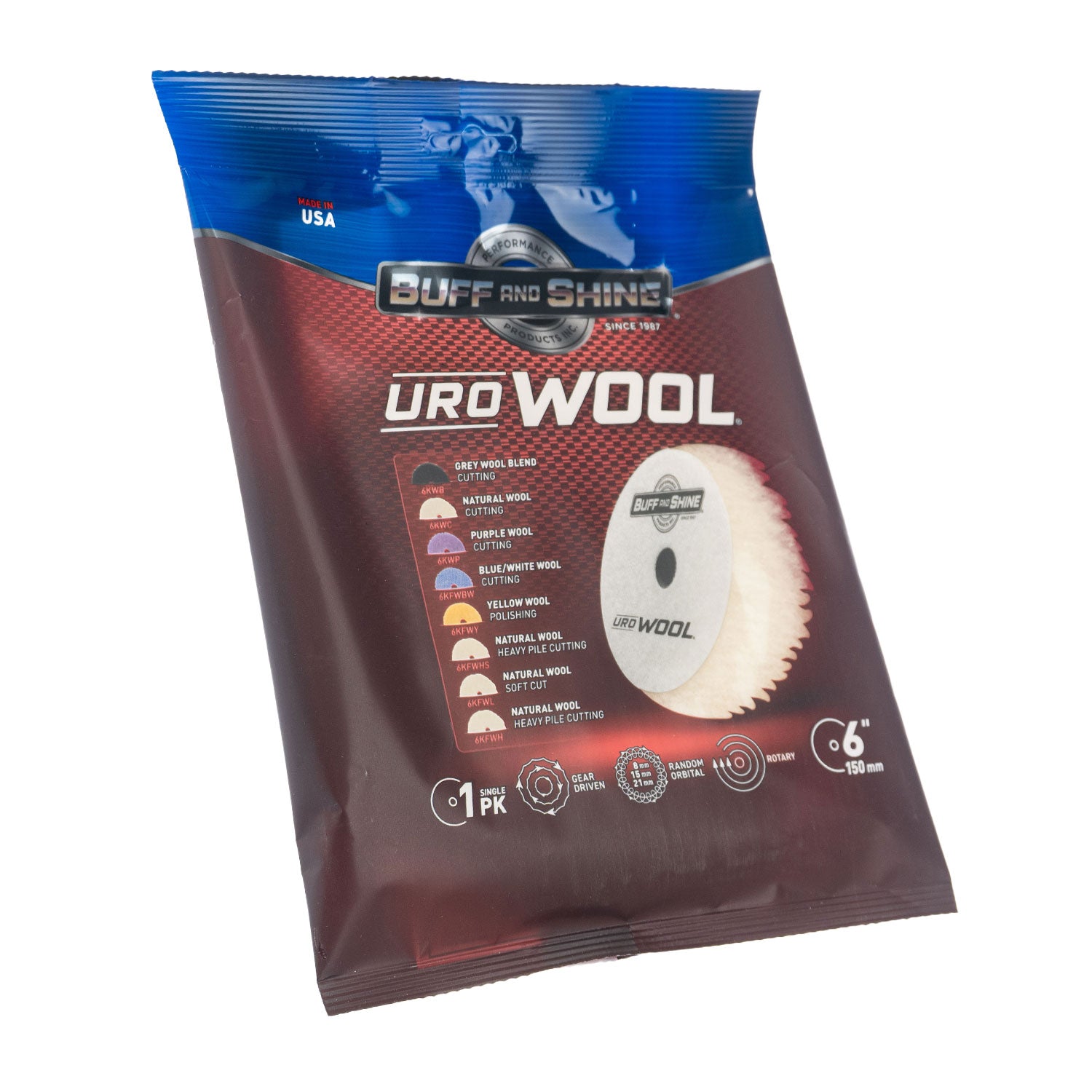6 inch uro wool pad package on a white background